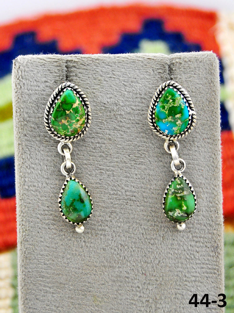Southwest Made Sonoran Turquoise & Sterling Silver Post Dangle Earrings