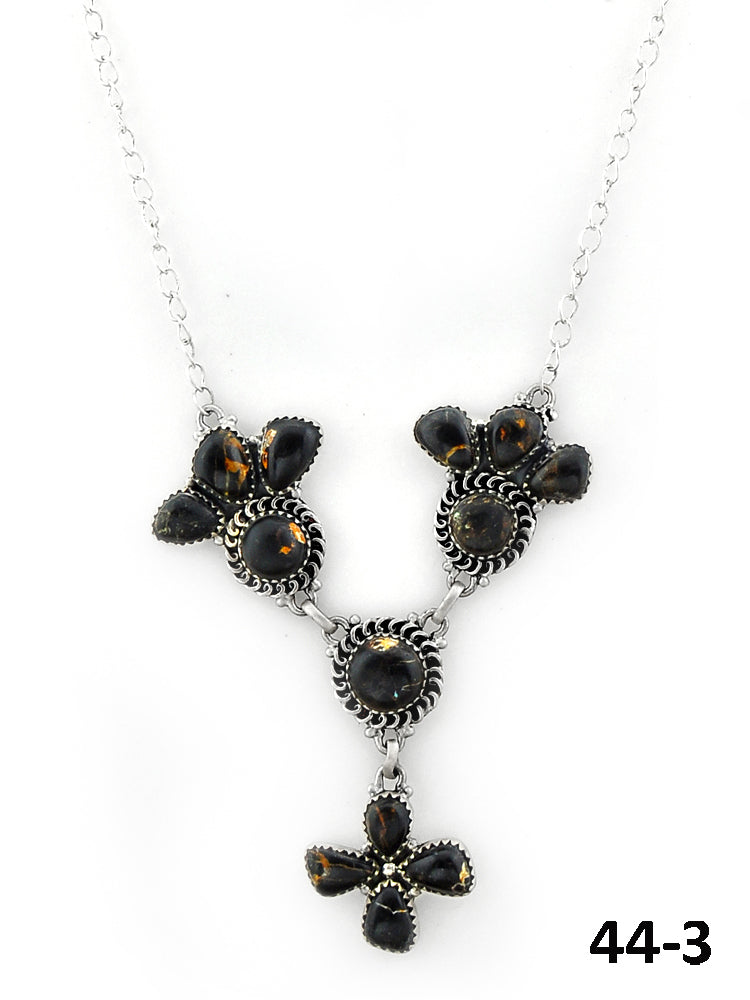 Southwest Made Black Jack Turquoise & Sterling Silver Necklace