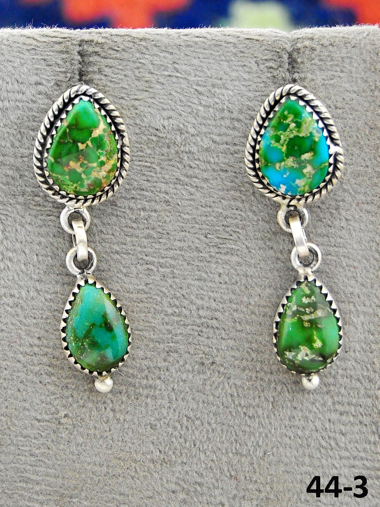 Southwest Made Sonoran Turquoise & Sterling Silver Post Dangle Earrings