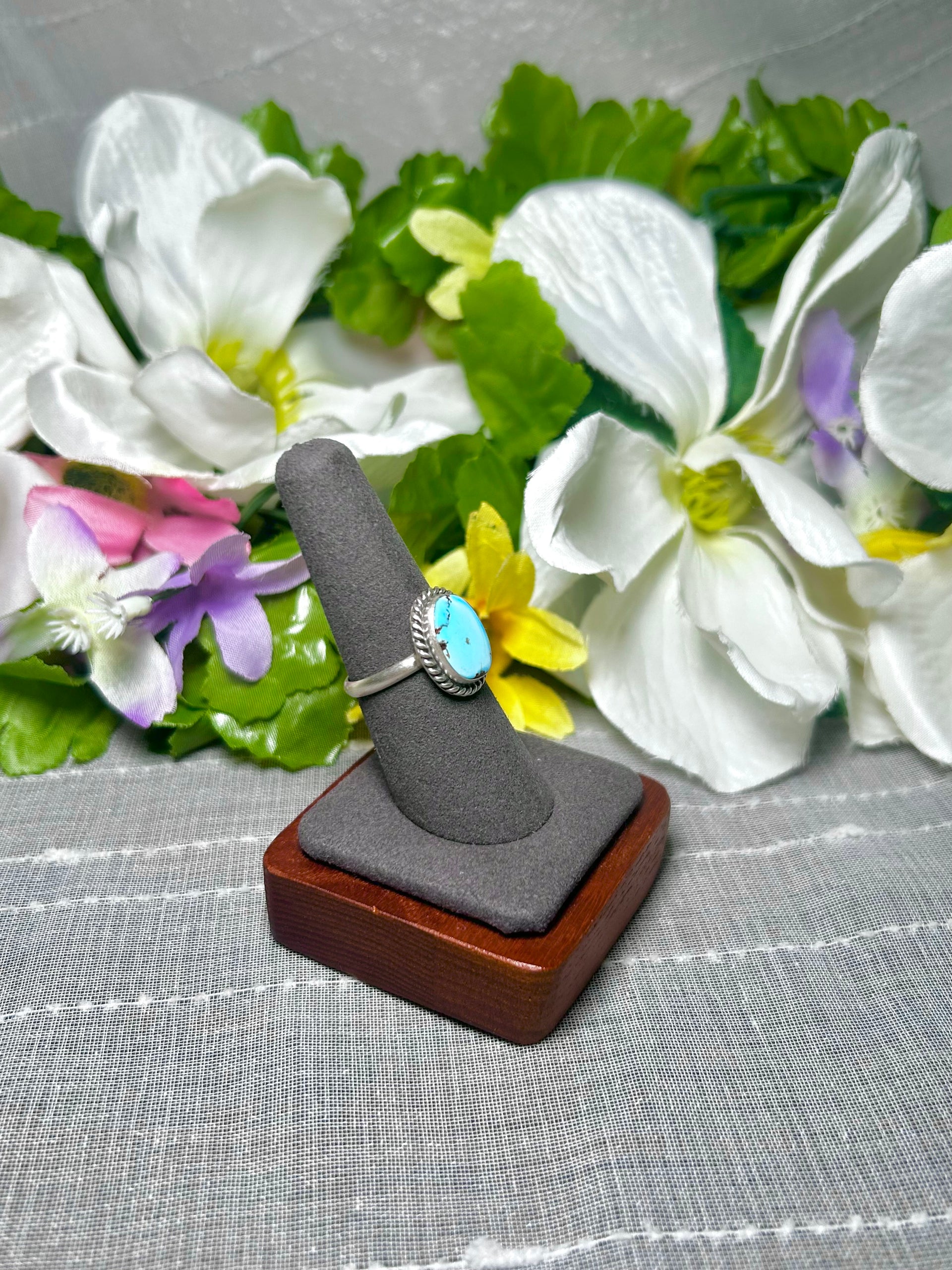 Navajo Made Golden Hill Turquoise & Sterling Silver Ring Size 7.5