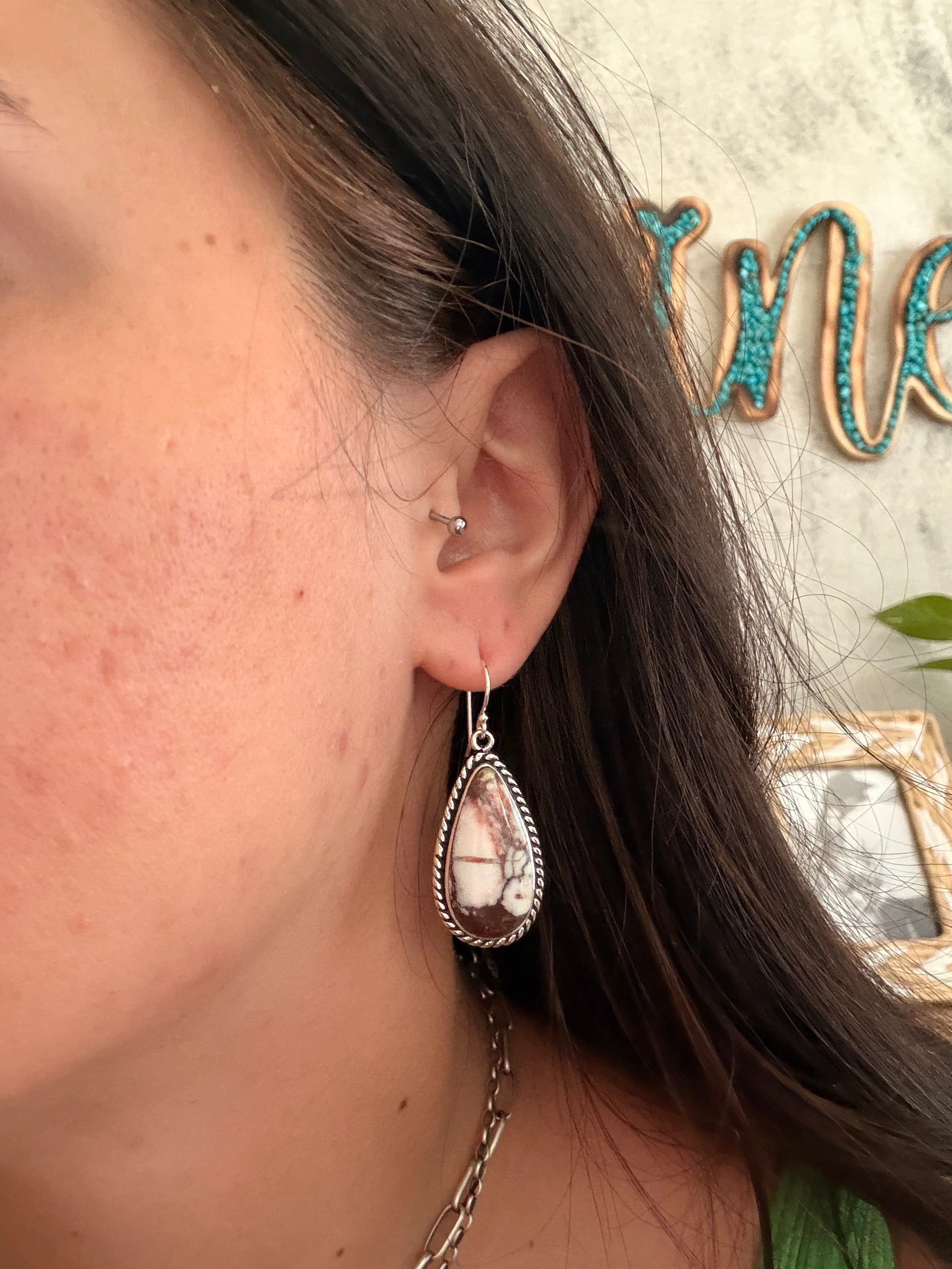 Navajo Made Wild Horse & Sterling Silver Dangle Earrings