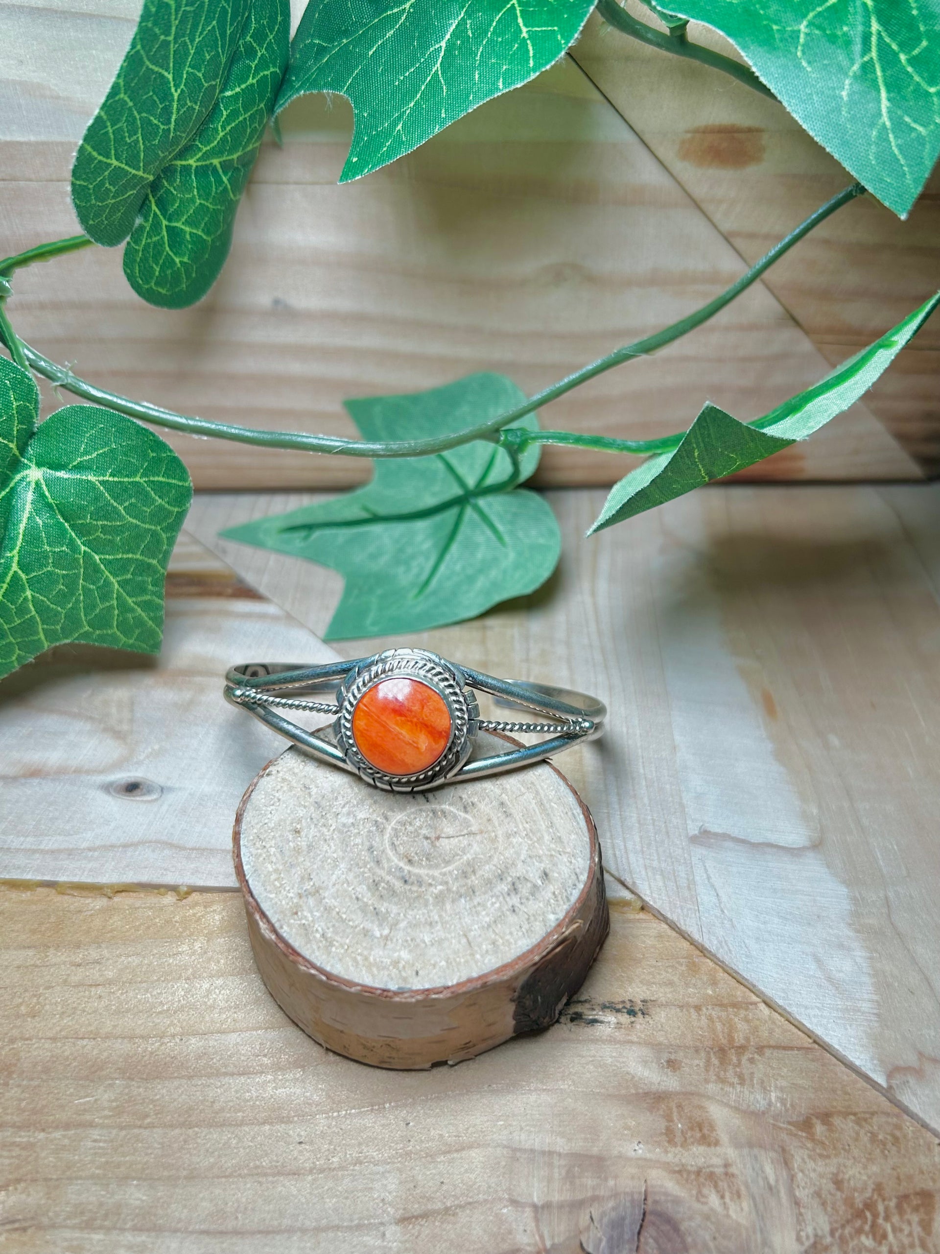 Peggy Skeets Spiny Oyster & Sterling Silver Cuff Bracelet