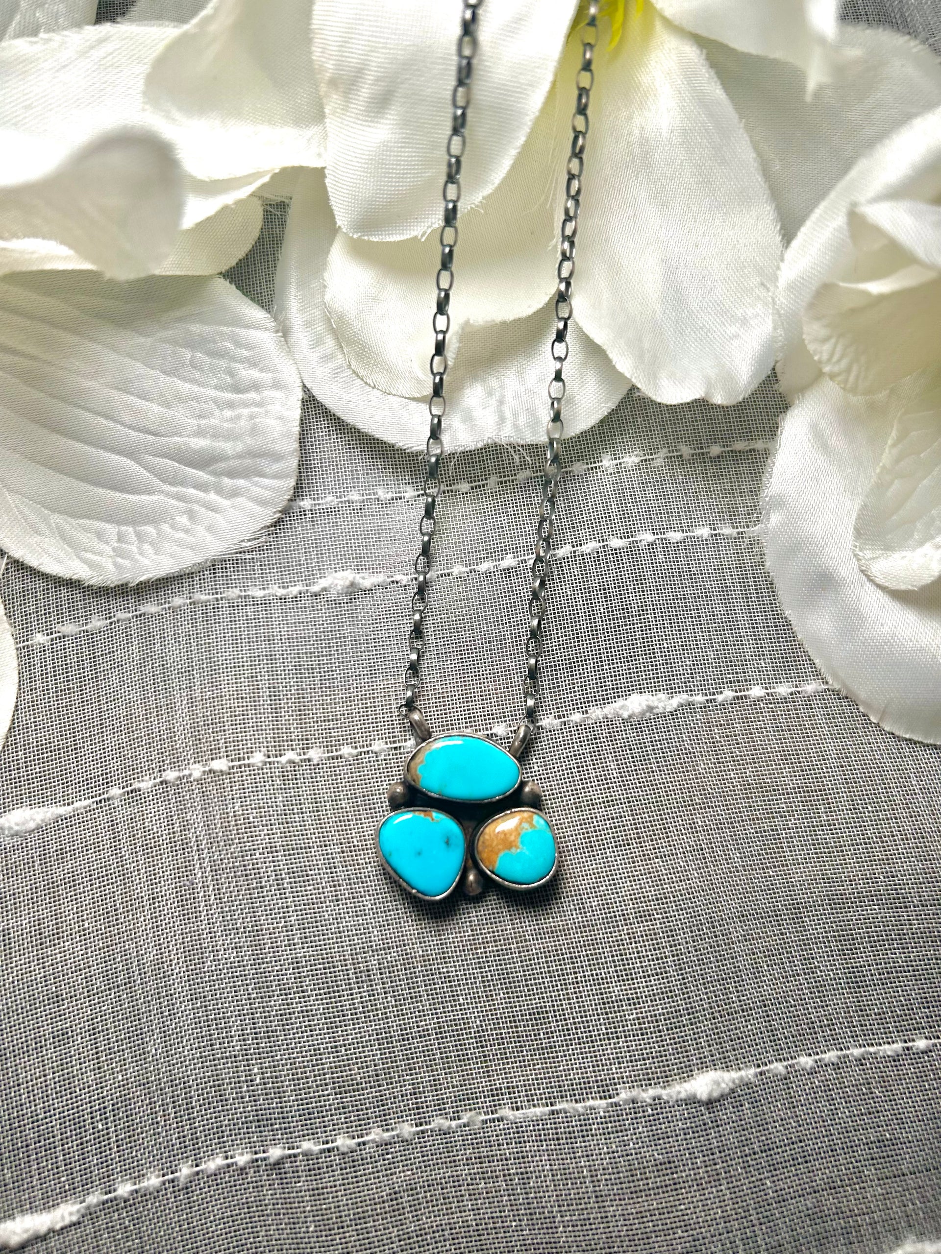 Navajo Made Kingman Turquoise & Sterling Silver Necklace