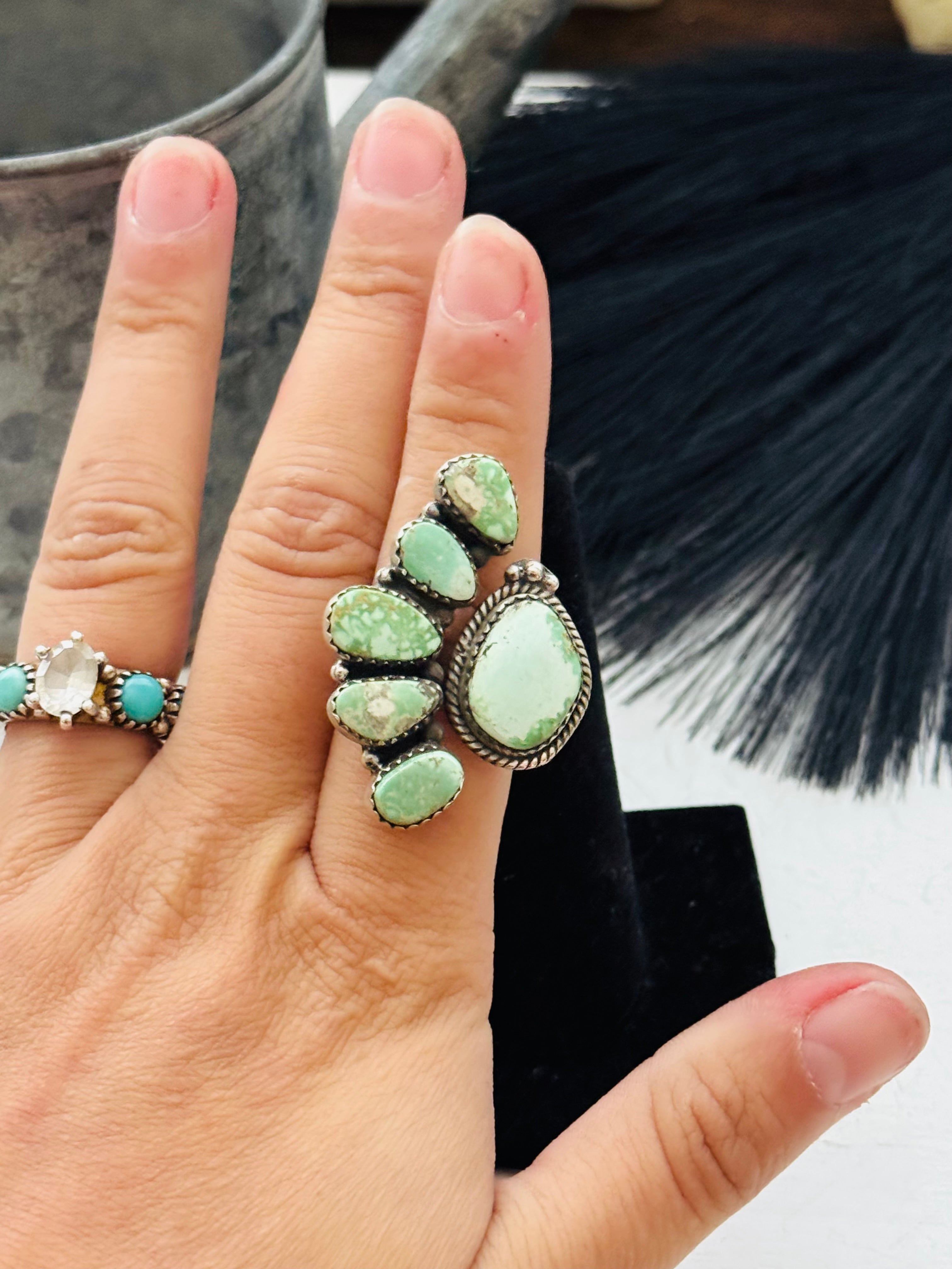 Southwest Handmade Palomino Variscite & Sterling Silver Adjustable Cluster Ring