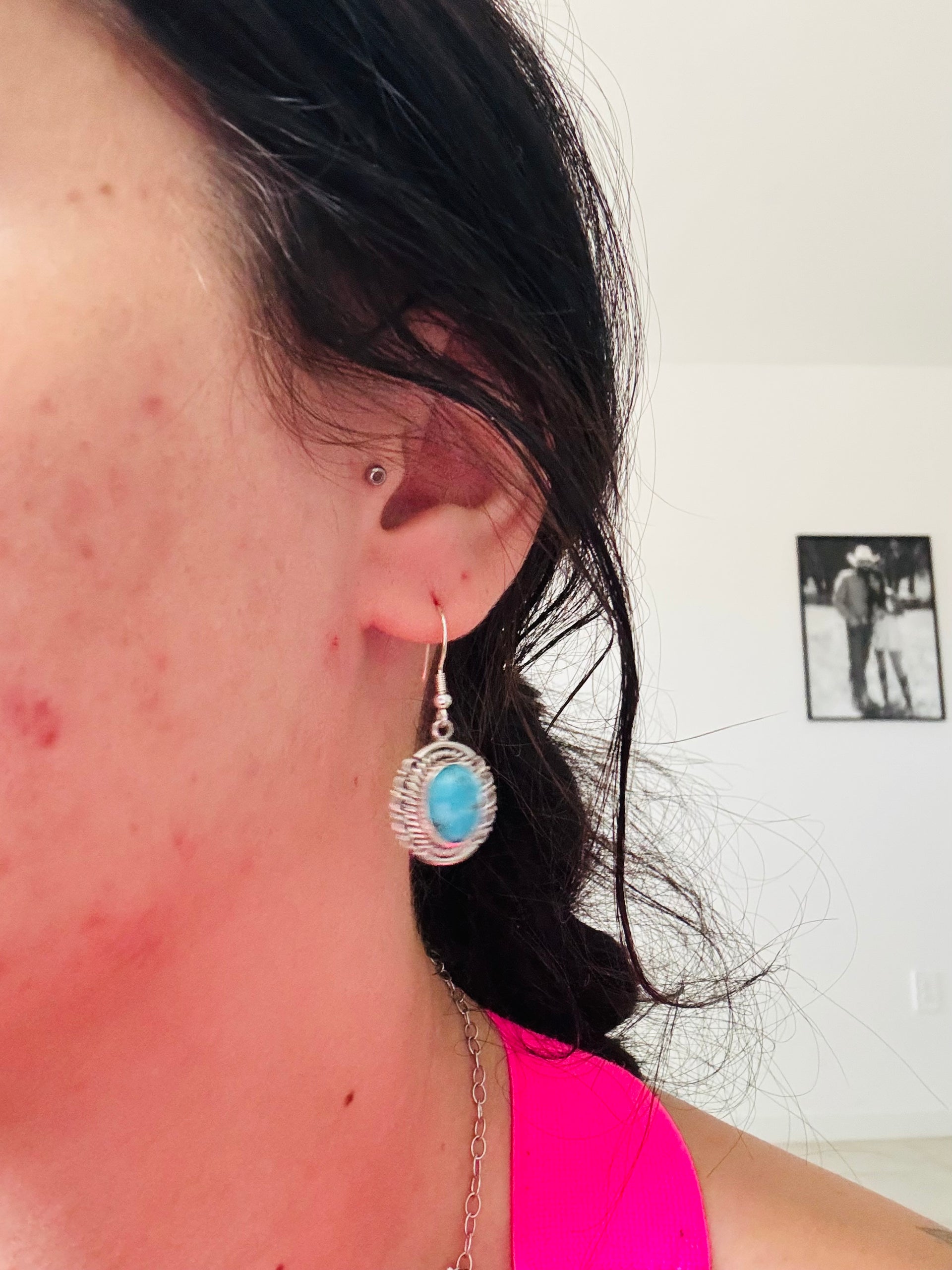 Southwest Handmade Kingman Turquoise & Sterling Silver Dangle Earrings