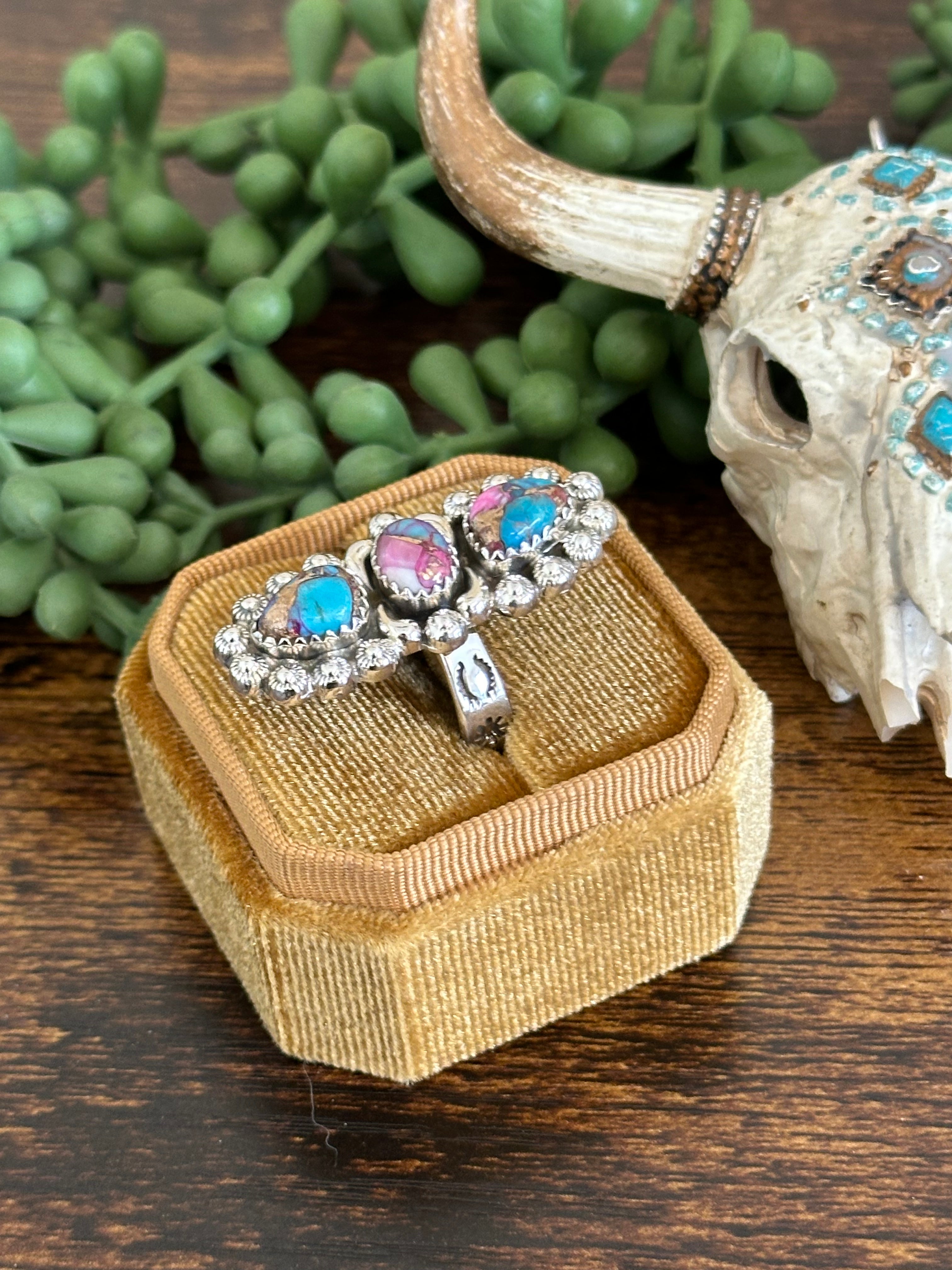 Southwest Handmade Mohave Turquoise & Sterling Silver Adjustable Ring