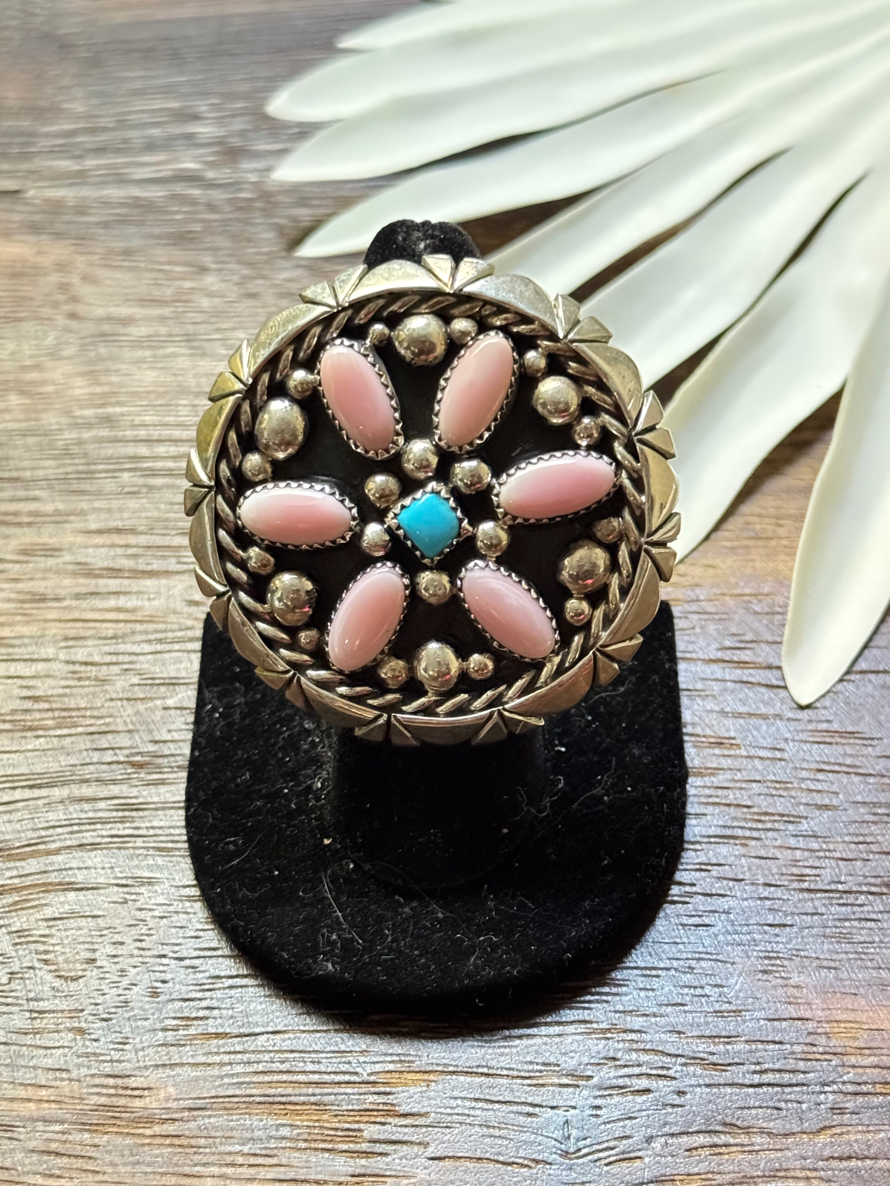 Navajo Made Multi Stone & Sterling Silver Ring Size 7.25