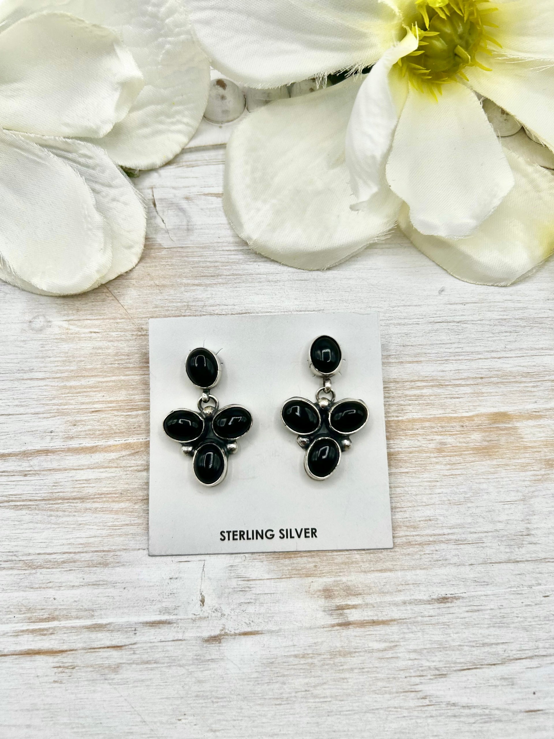 Navajo Made Onyx & Sterling Silver Post Earrings