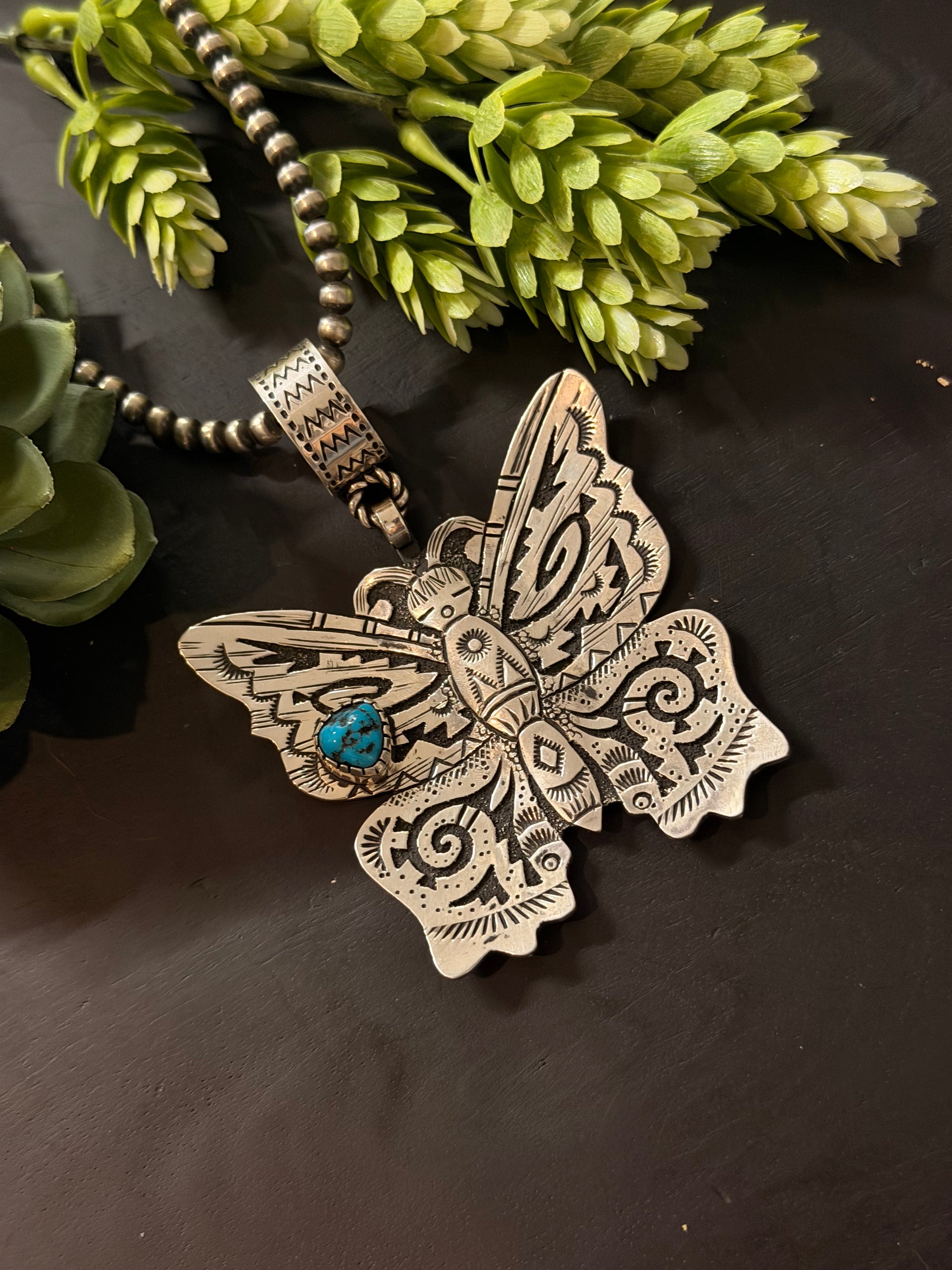 Richard Singer Kingman Turquoise & Sterling Silver Butterfly Pendant