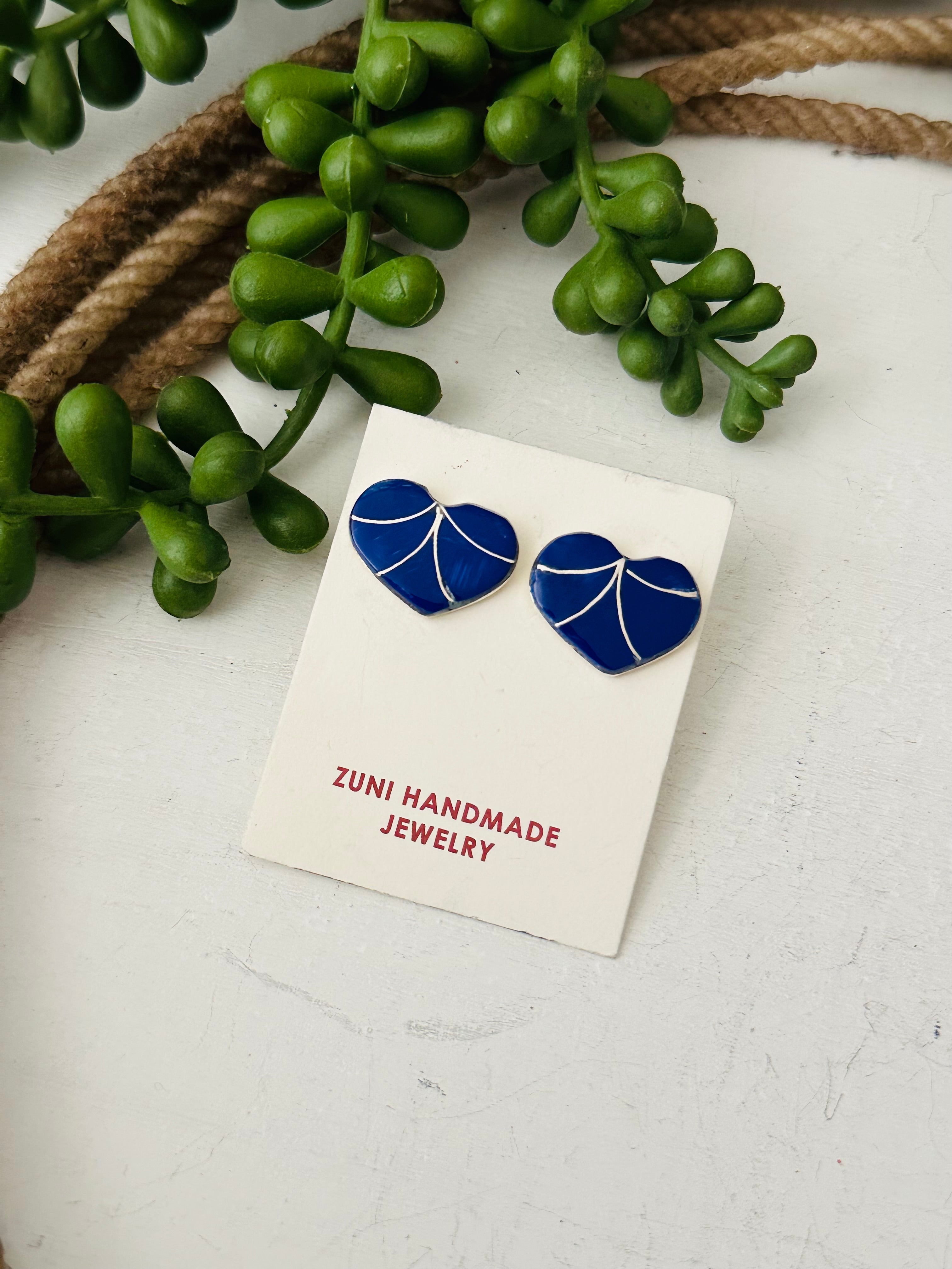 Karen Lalio Lapis & Sterling Silver Inlay Heart Post Earrings