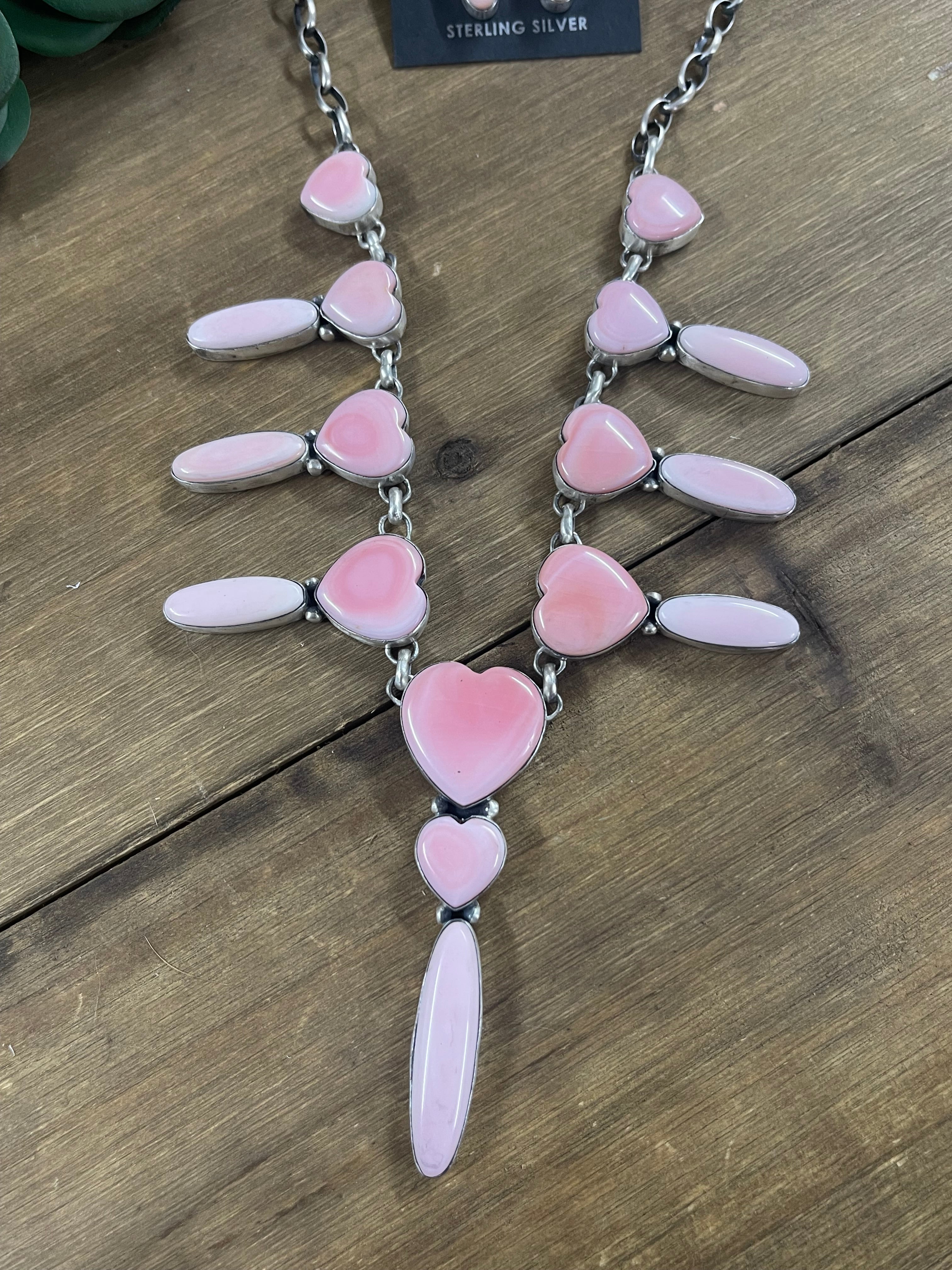 Larry Kaye Pink Conch and Sterling Silver Necklace Set