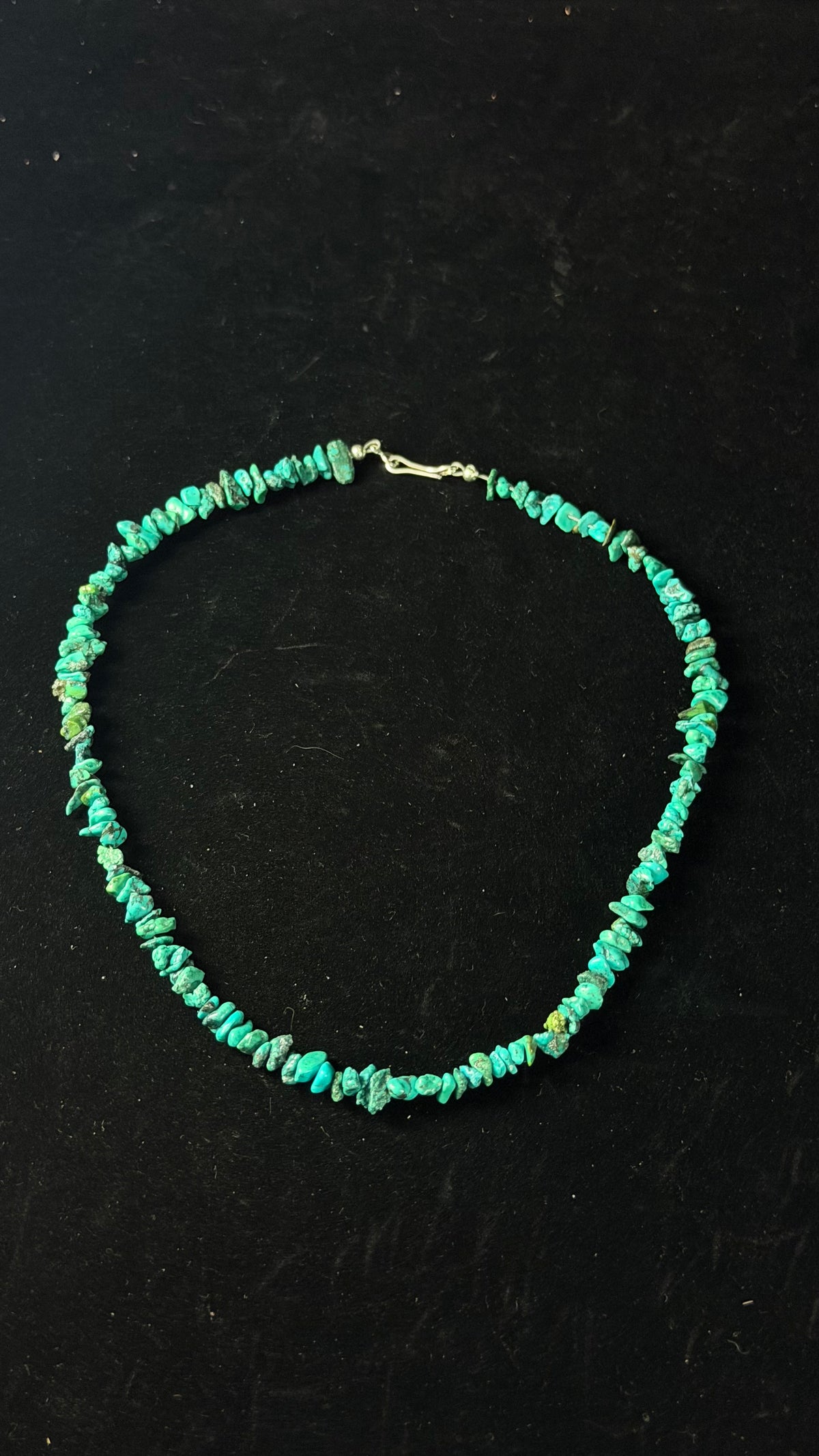 Navajo Strung Chinese Turquoise & Sterling Silver 16” Beaded Necklace