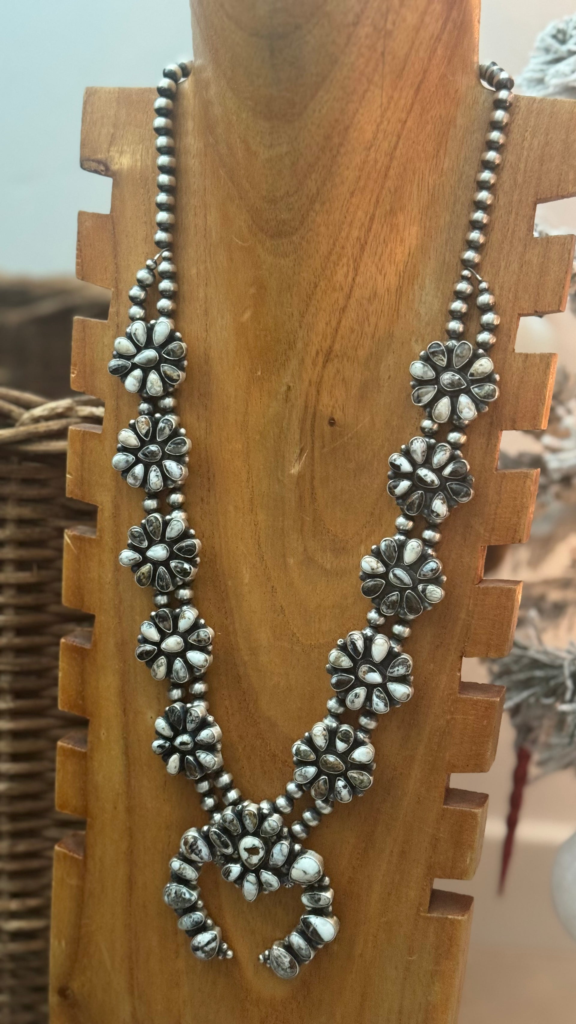 Travis J. White Buffalo & Sterling Silver Cluster Squash Necklace Set