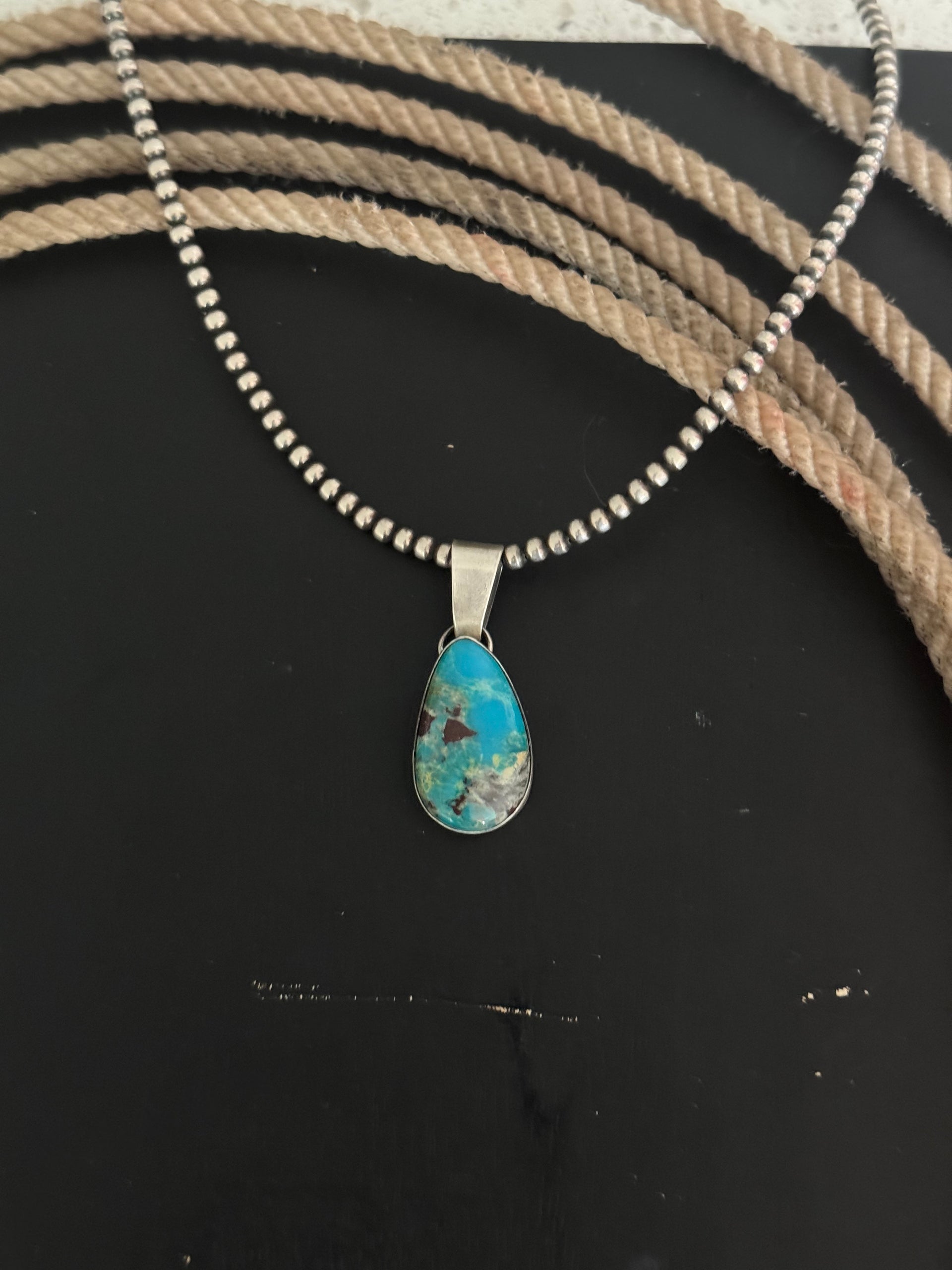 Navajo Made Kingman Turquoise & Sterling Silver Pendant