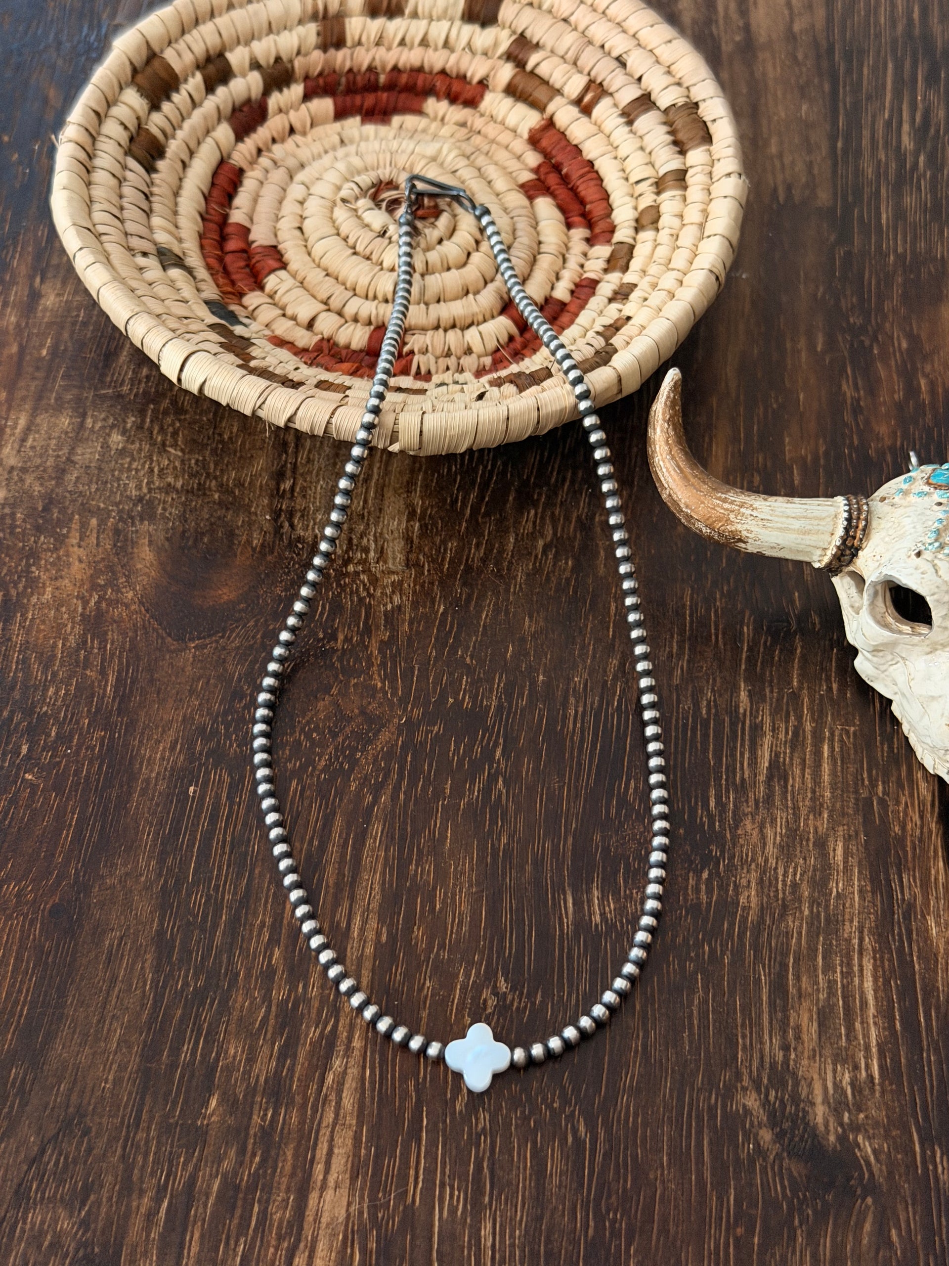 Navajo Strung Mother of Pearl & Sterling Silver Star Necklace