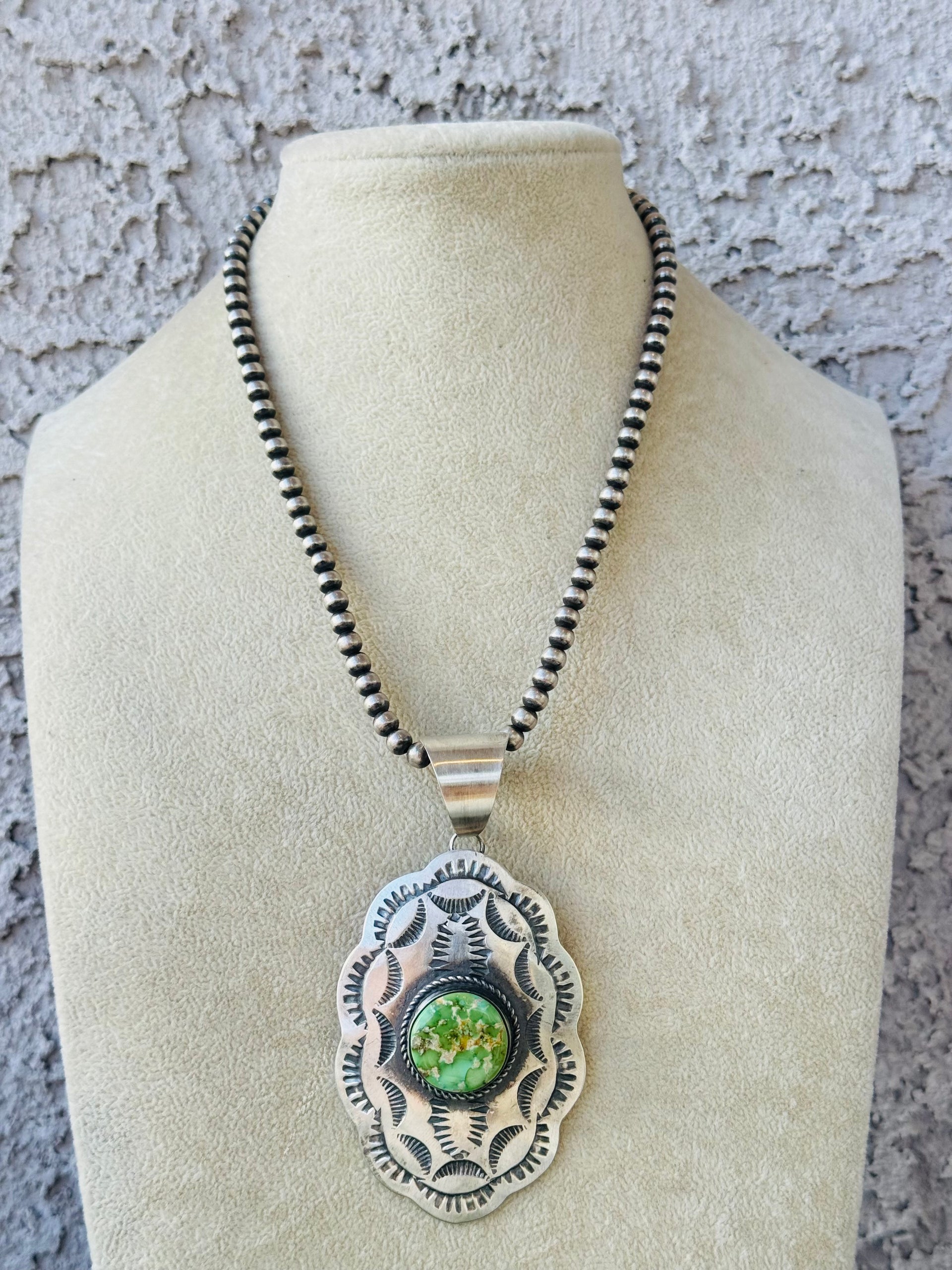 Chimney Butte Sonoran Mountain & Sterling Silver Concho Pendant