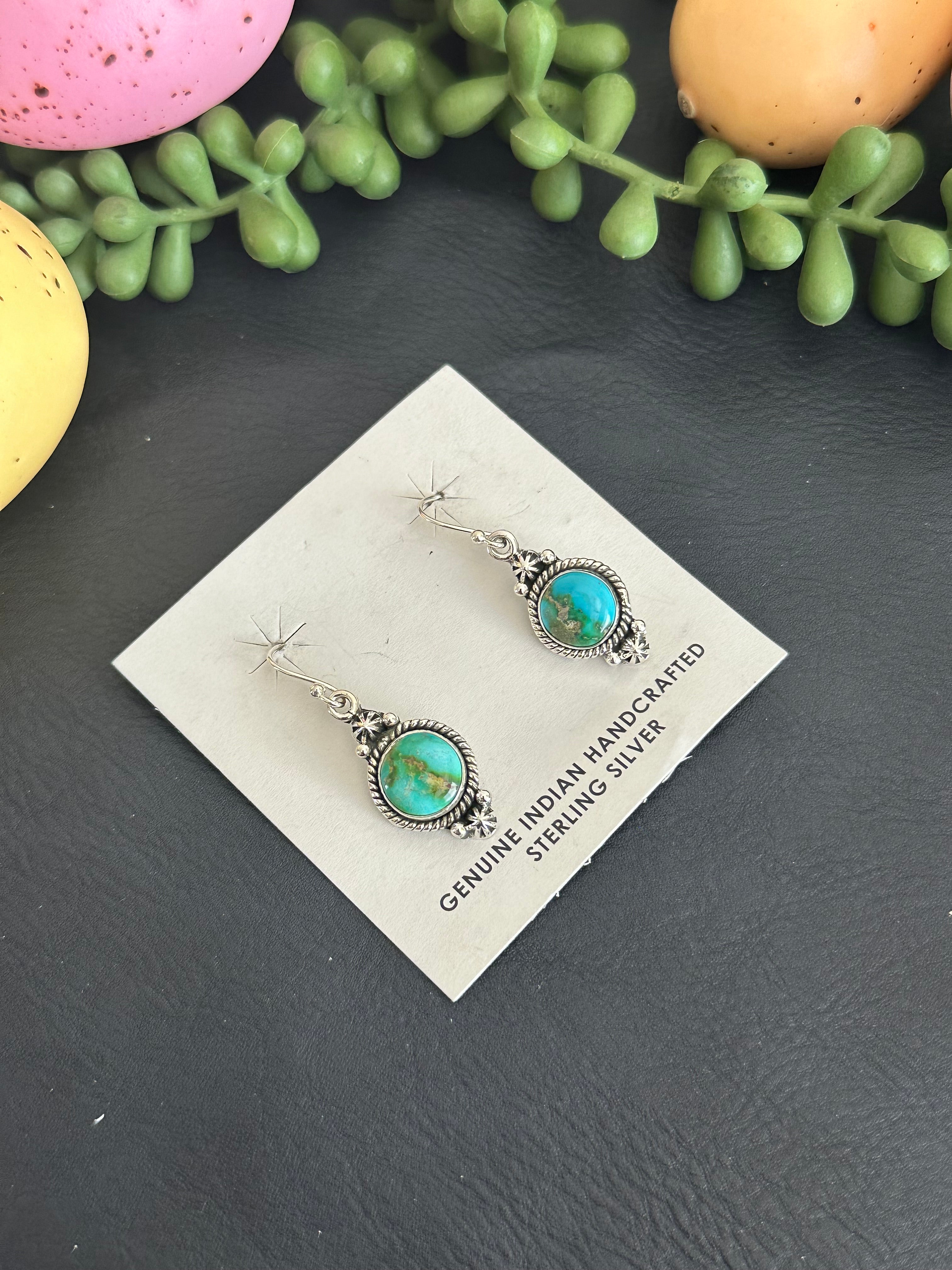 Southwest Handmade Sonoran Gold Turquoise & Sterling Silver Dangle Earrings