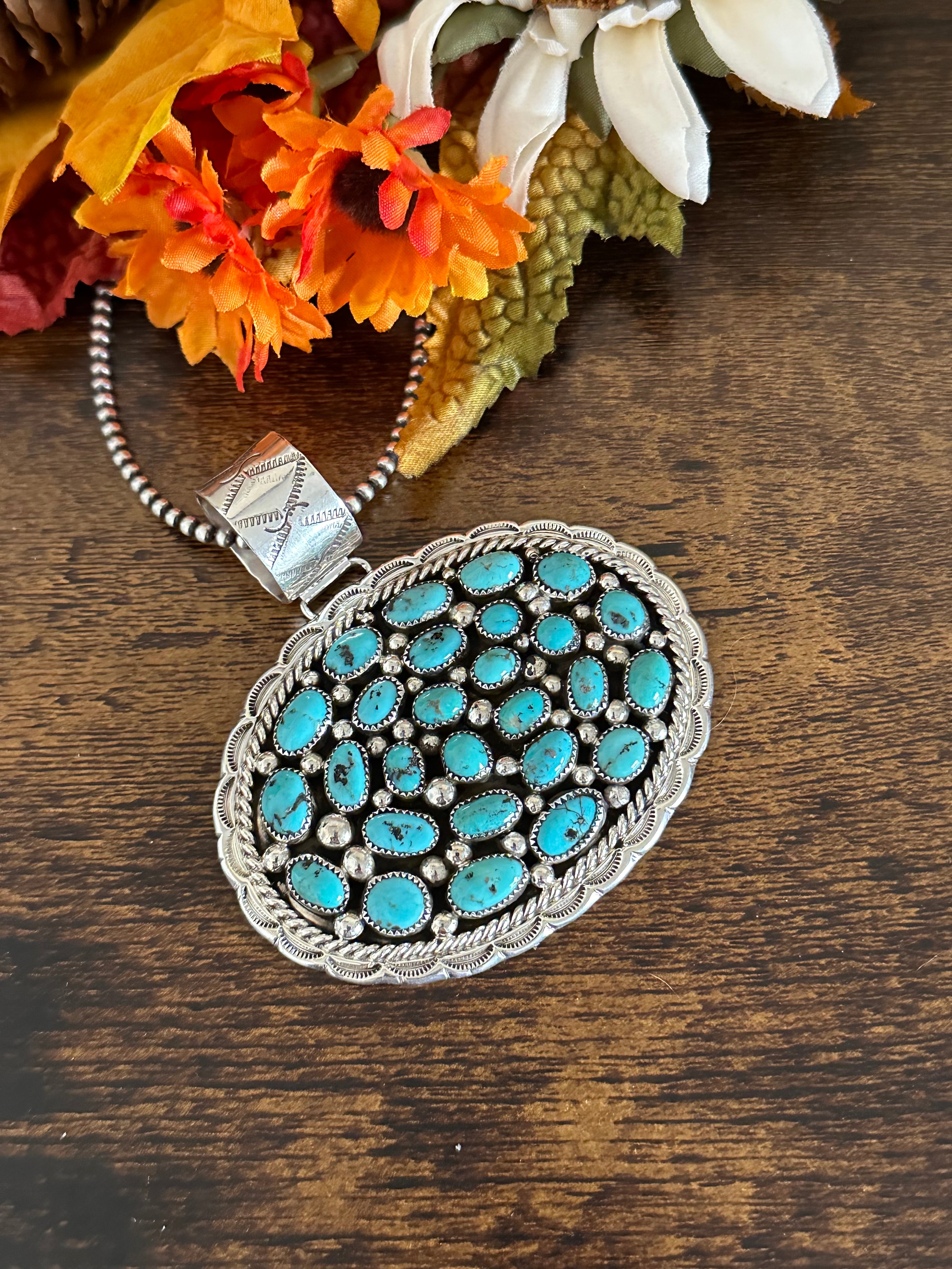 Darlene Begay Kingman Turquoise & Sterling Silver Cluster Pendant