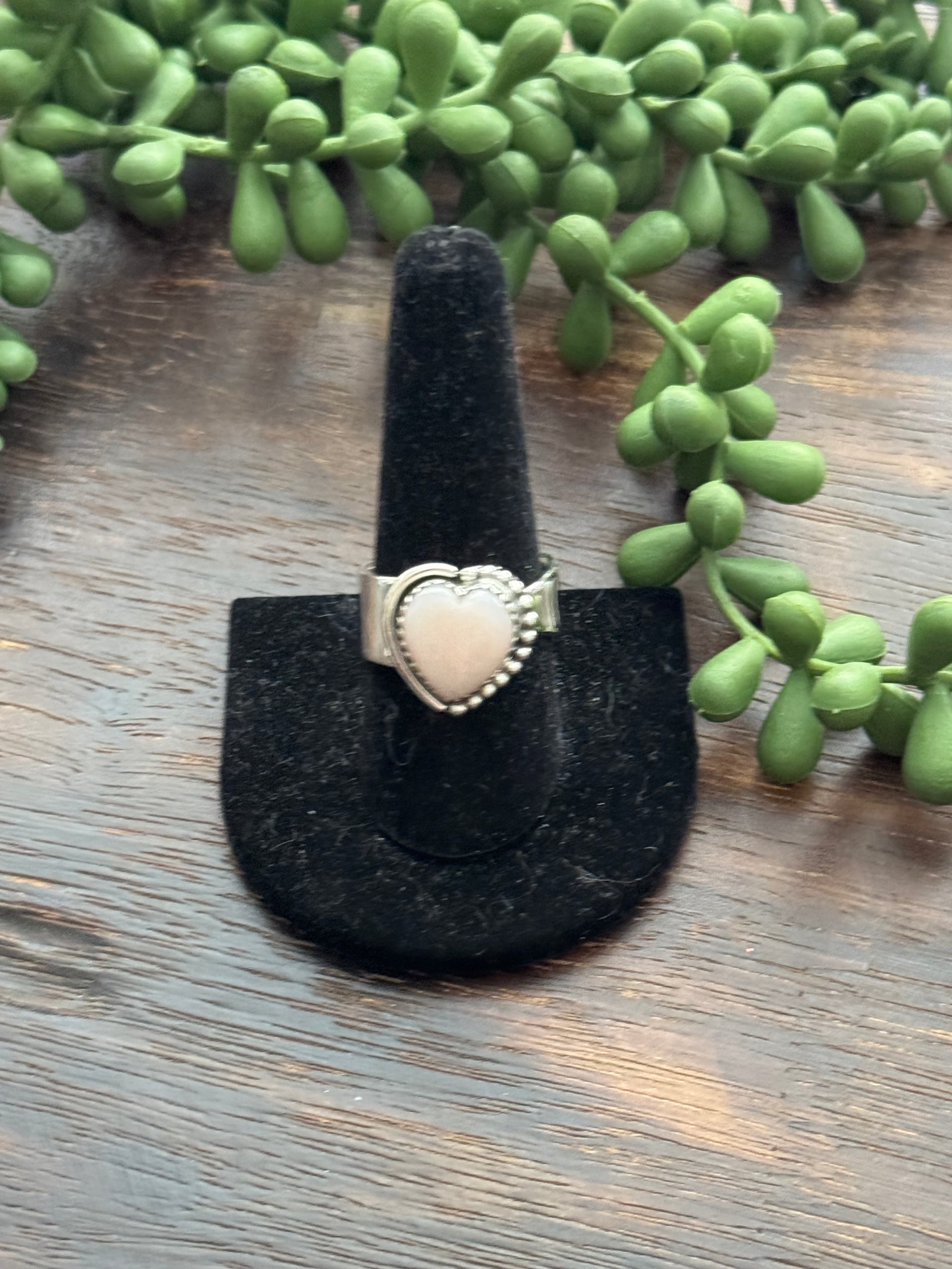 Southwest Handmade Peruvian Pink Opal & Sterling Silver Adjustable Heart Ring