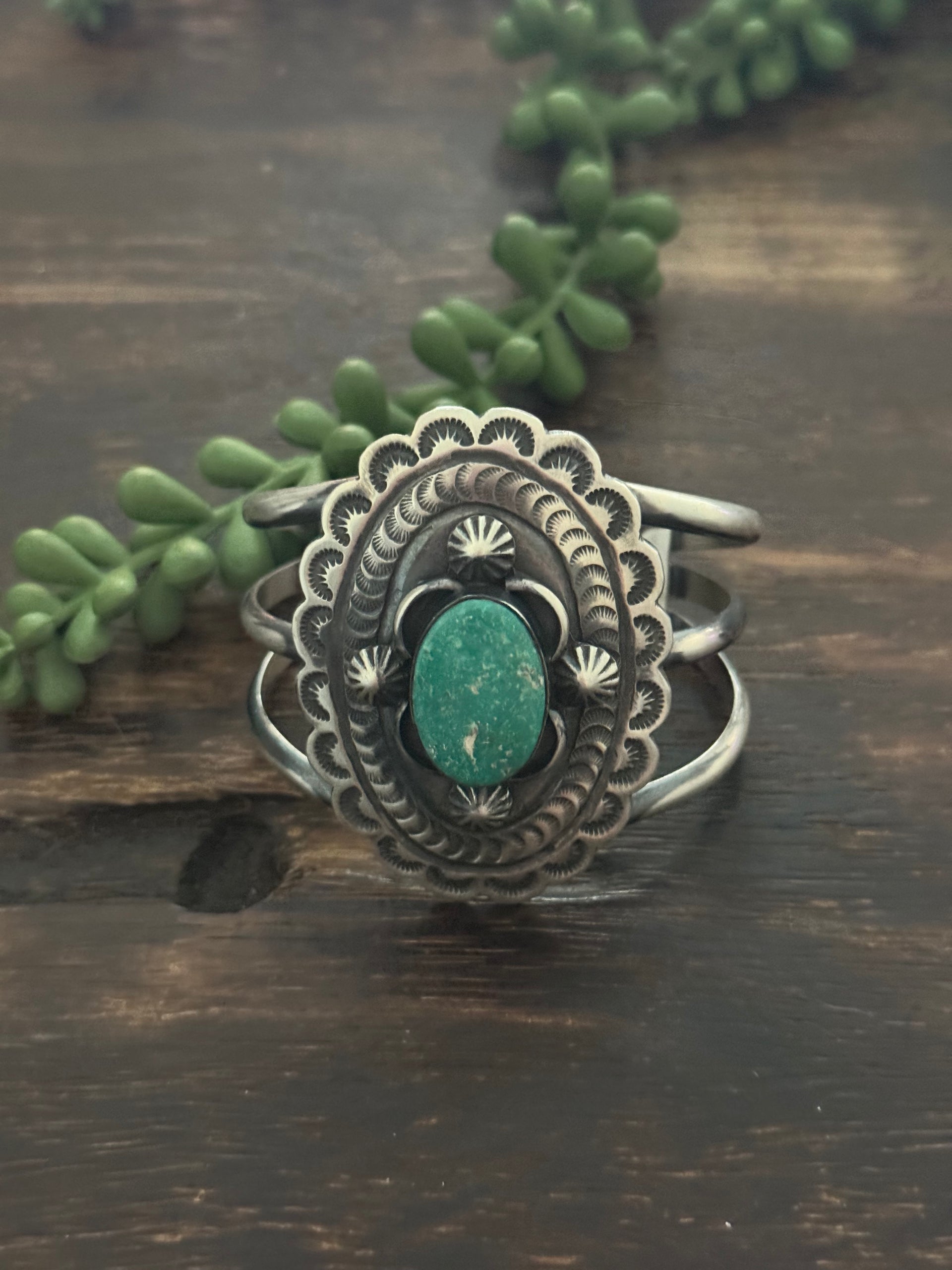 Chimney Butte White Water Turquoise & Sterling Silver Concho Cuff Bracelet