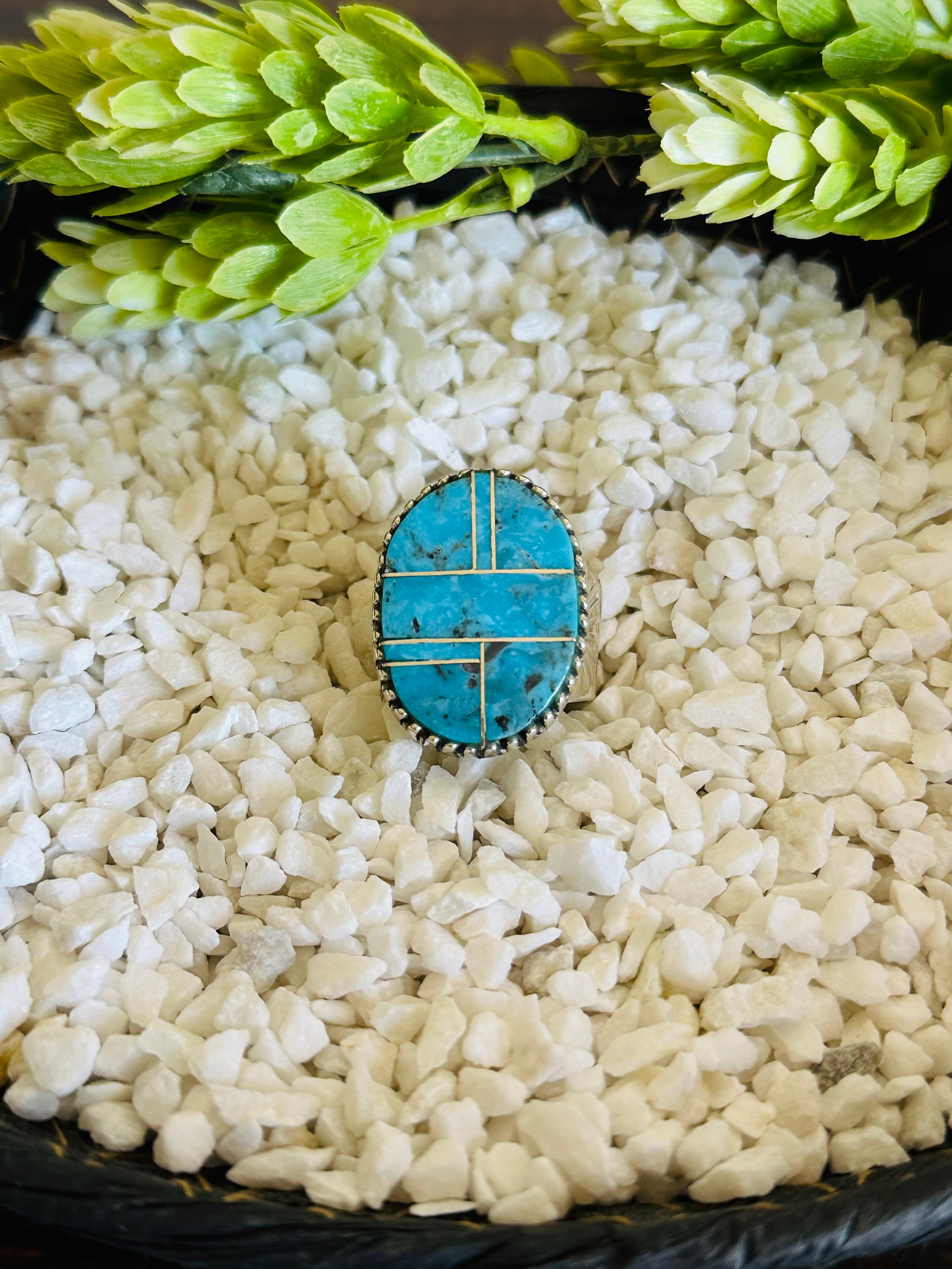 Larry Kaye Kingman Turquoise & Sterling Silver Adjustable Inlay Ring