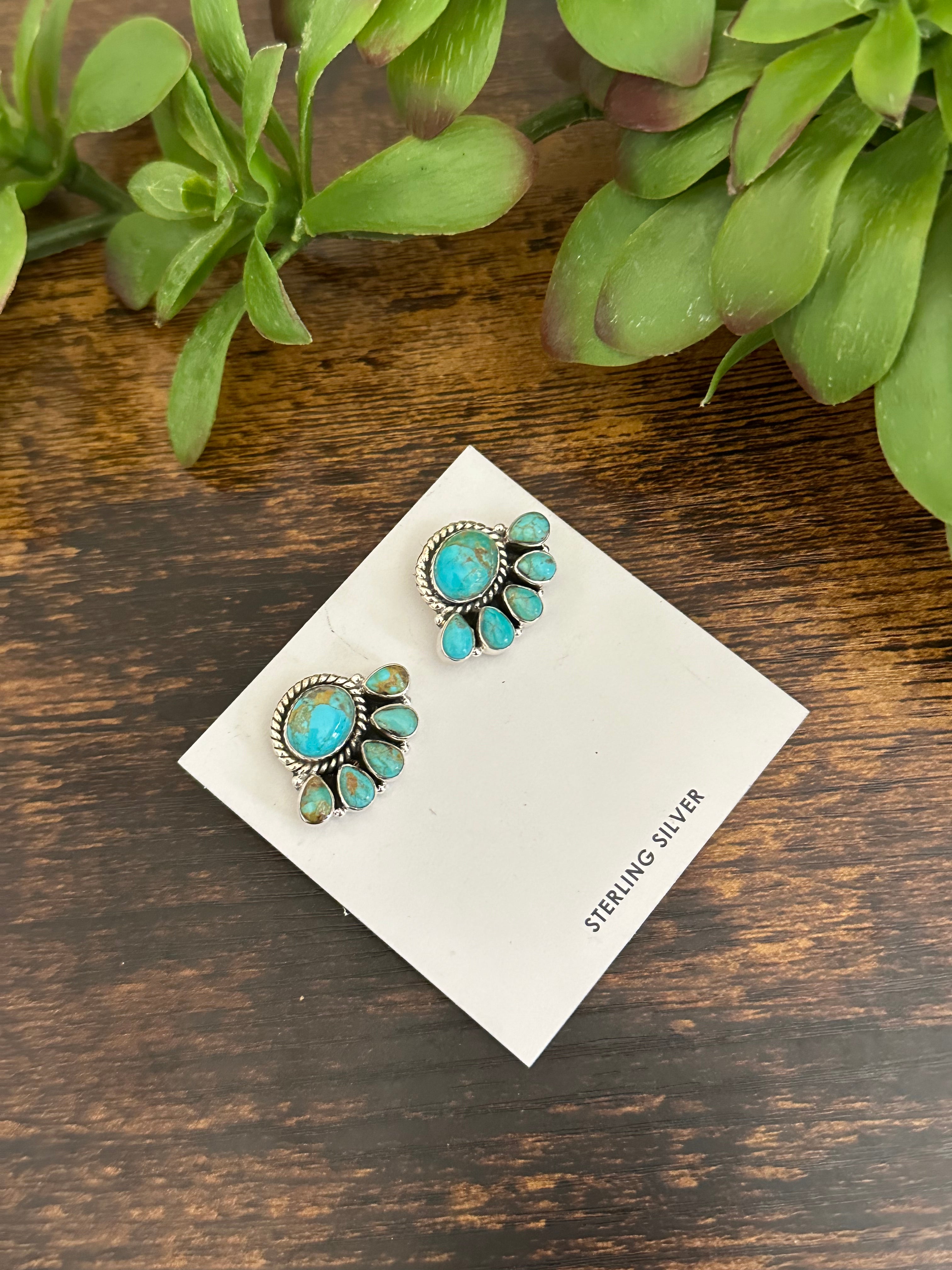 Southwest Handmade Kingman Turquoise & Sterling Silver Post Earrings