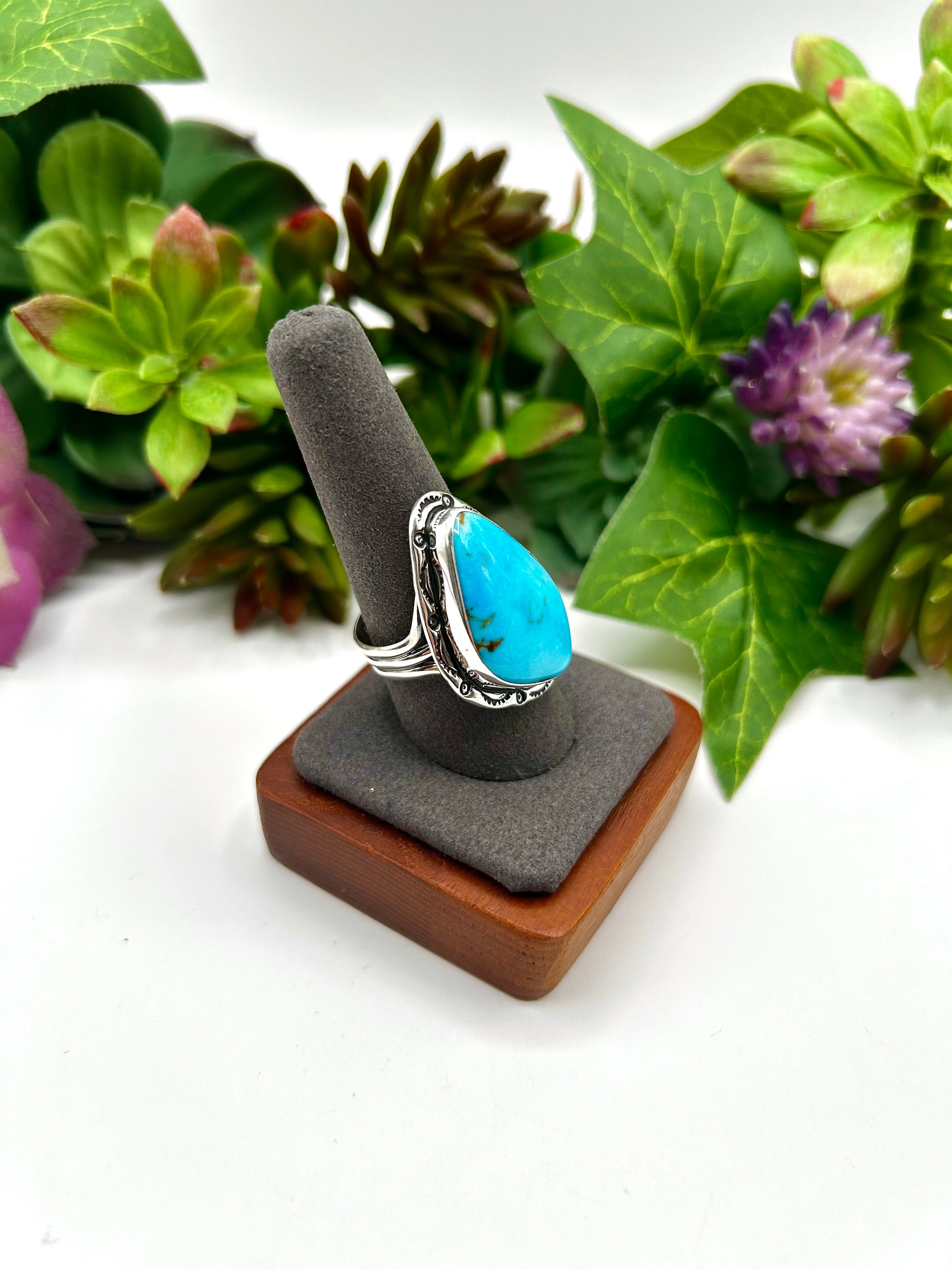 Navajo Made Sonoran Mountain Turquoise & Sterling Silver Ring Size 10.75