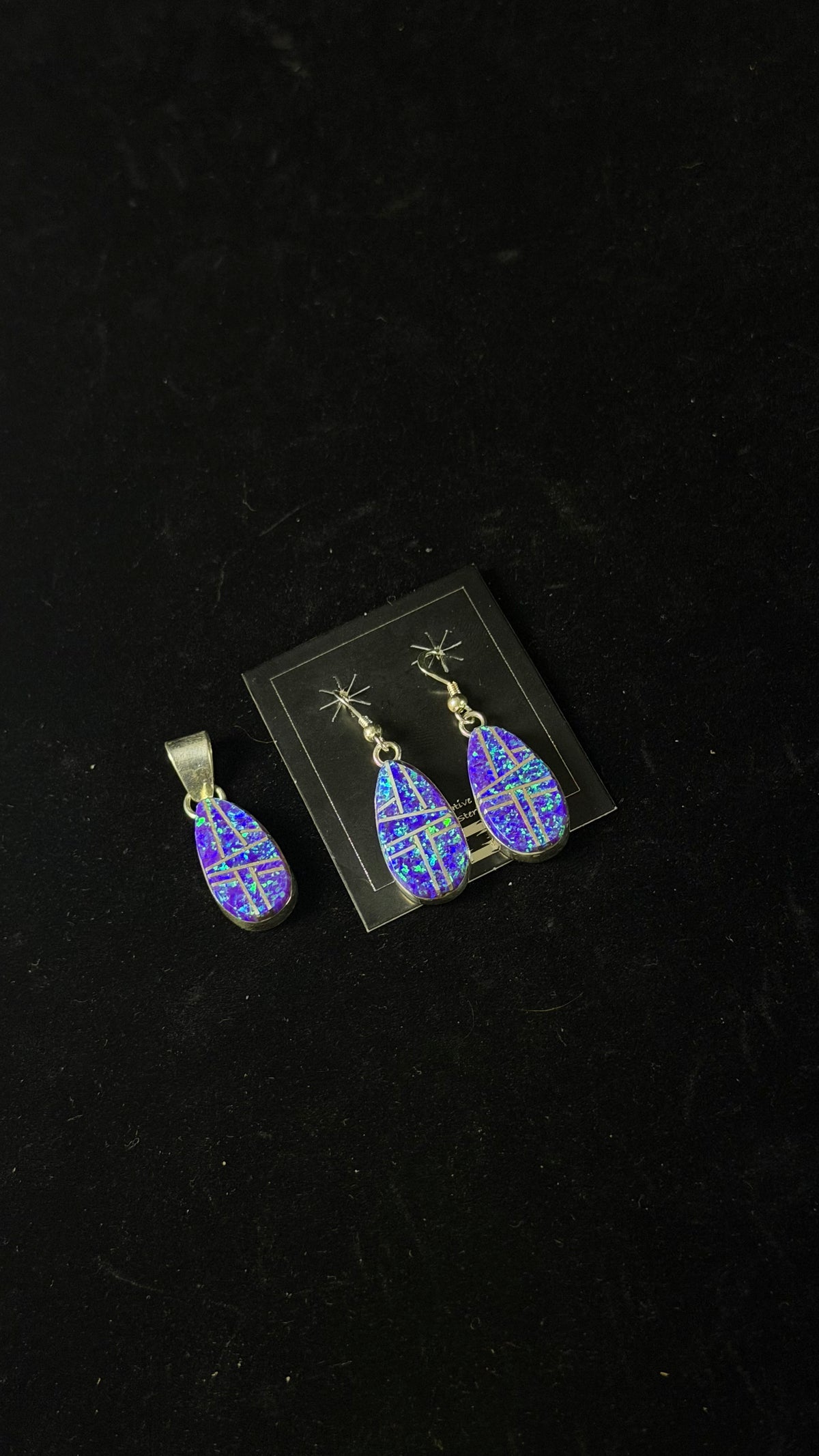 Navajo Made Opal (Man Made) and Sterling Silver Inlay Pendant/Earring Set