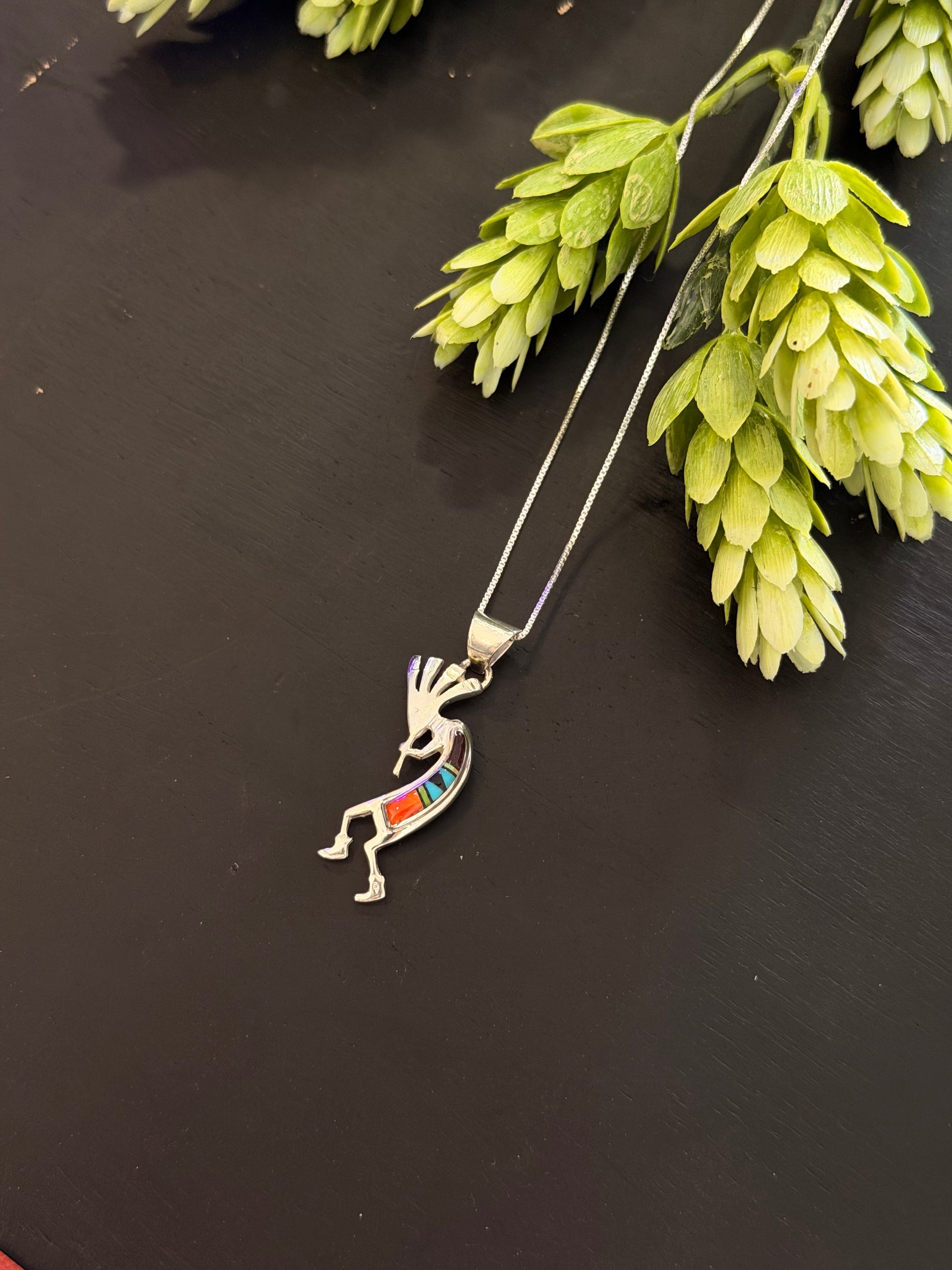 Navajo Made Multi Stone & Sterling Silver Inlay Necklace