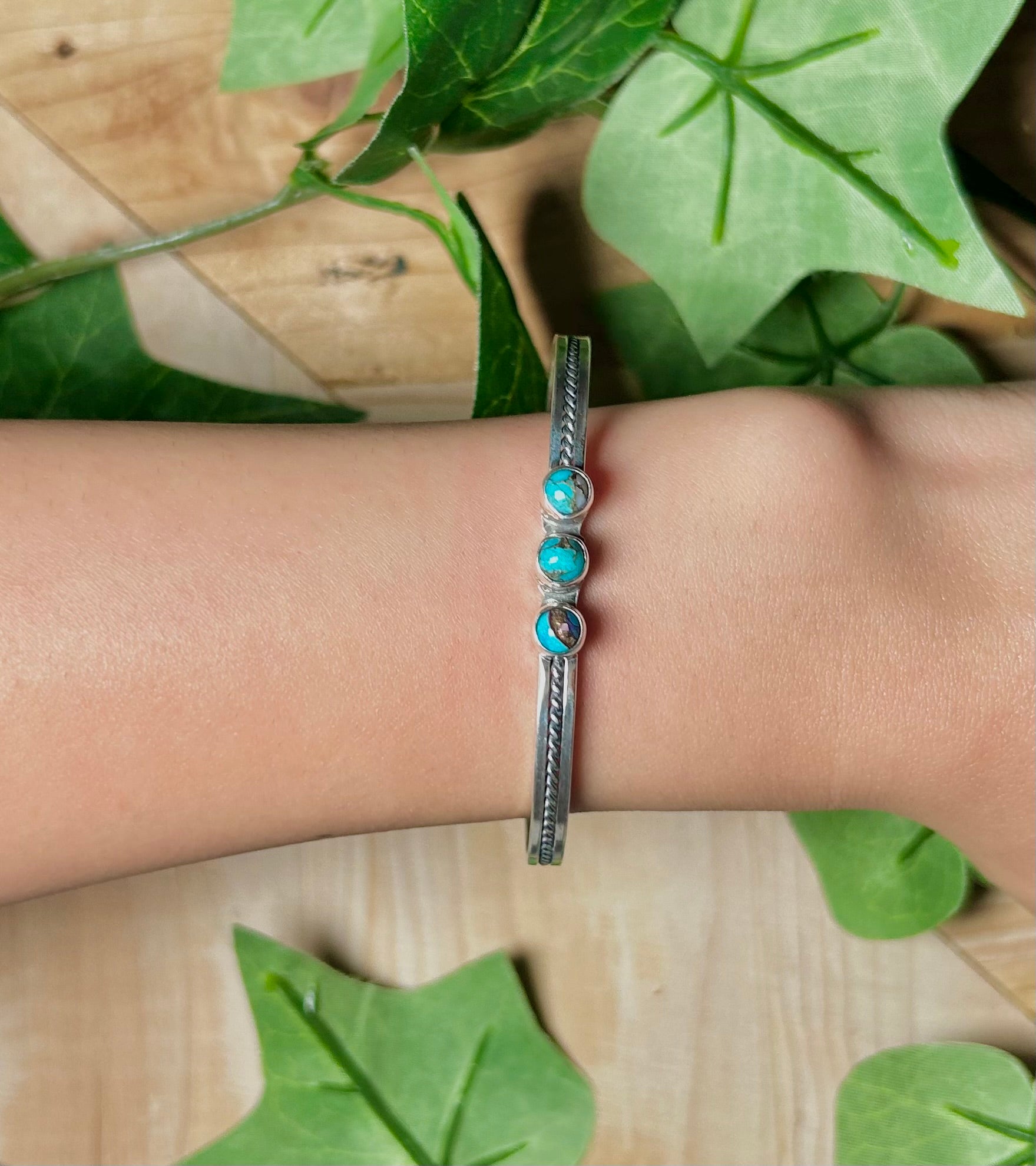 Navajo Made Mohave Turquoise & Sterling Silver Cuff Bracelet