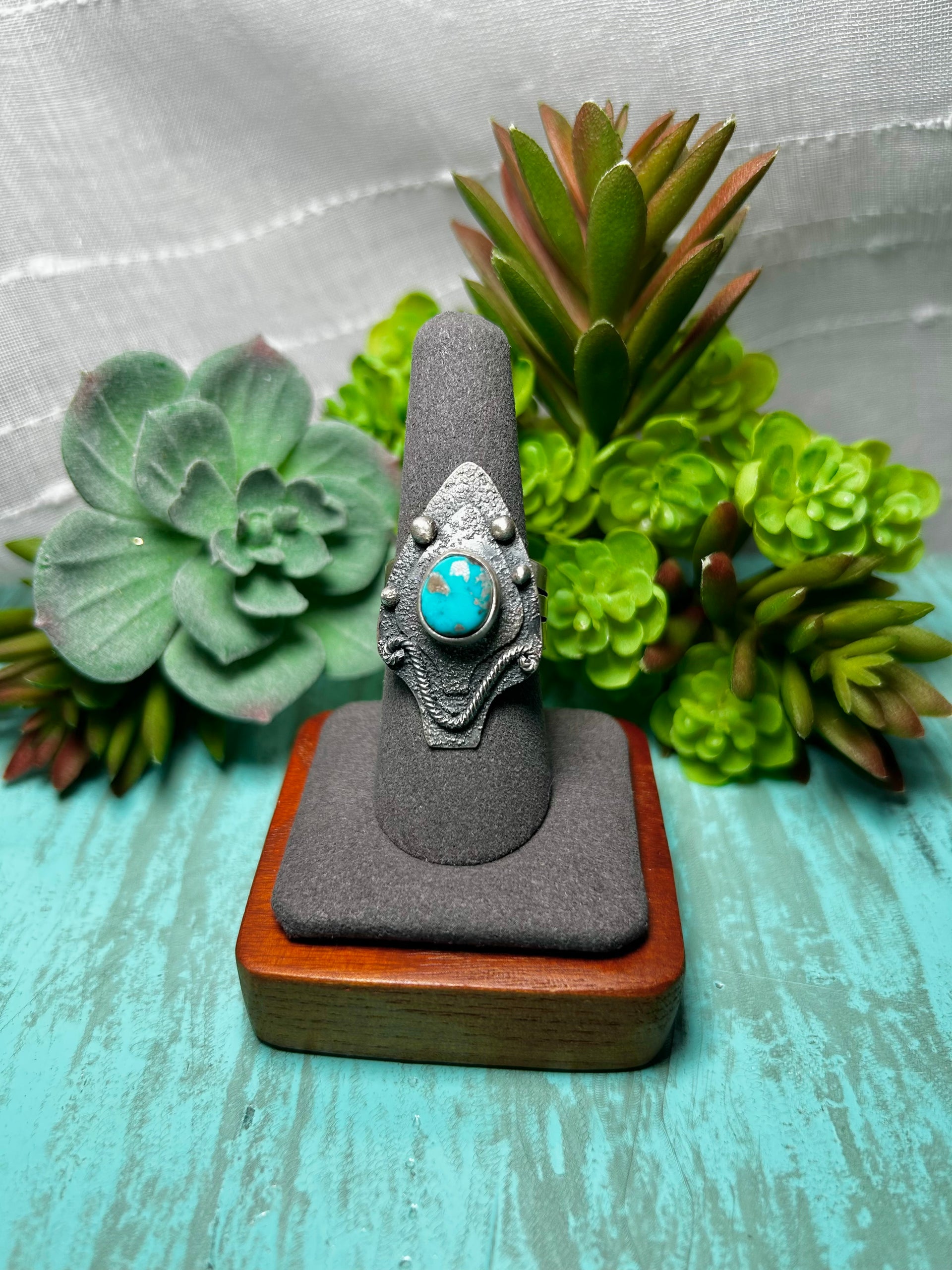 Randy Billy Kingman Turquoise & Sterling Sliver Ring Size 8.75