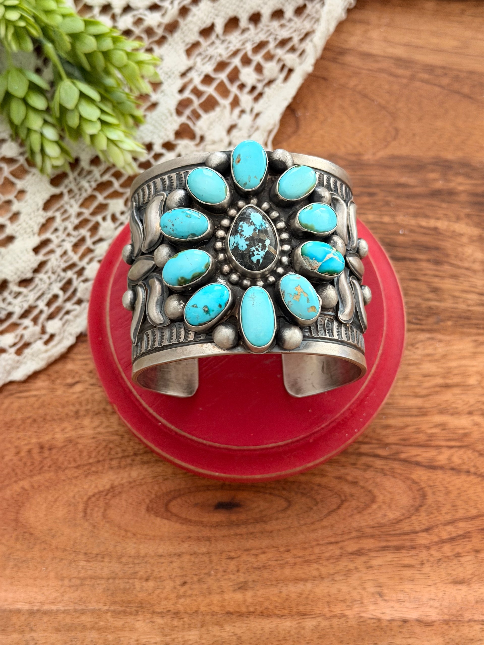 Tillie Jon Multi Turquoise & Sterling Silver Cluster Cuff Bracelet