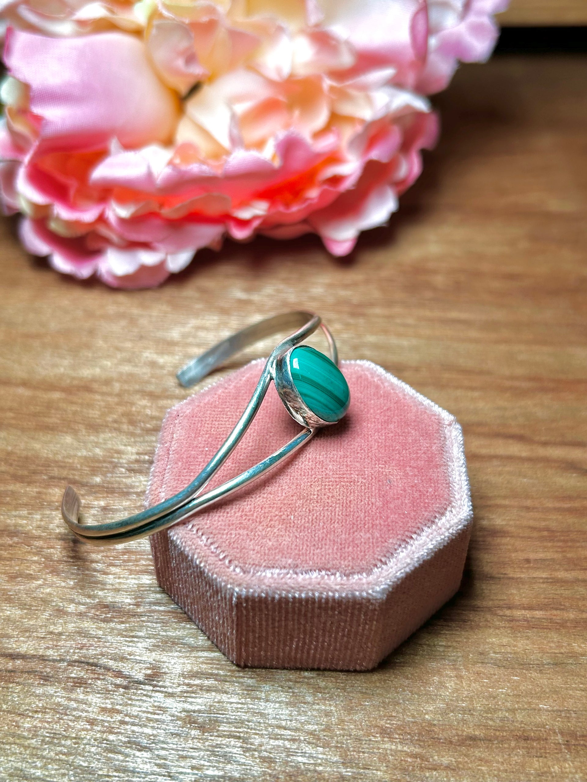 Navajo Made Malachite & Sterling Silver Cuff Bracelet