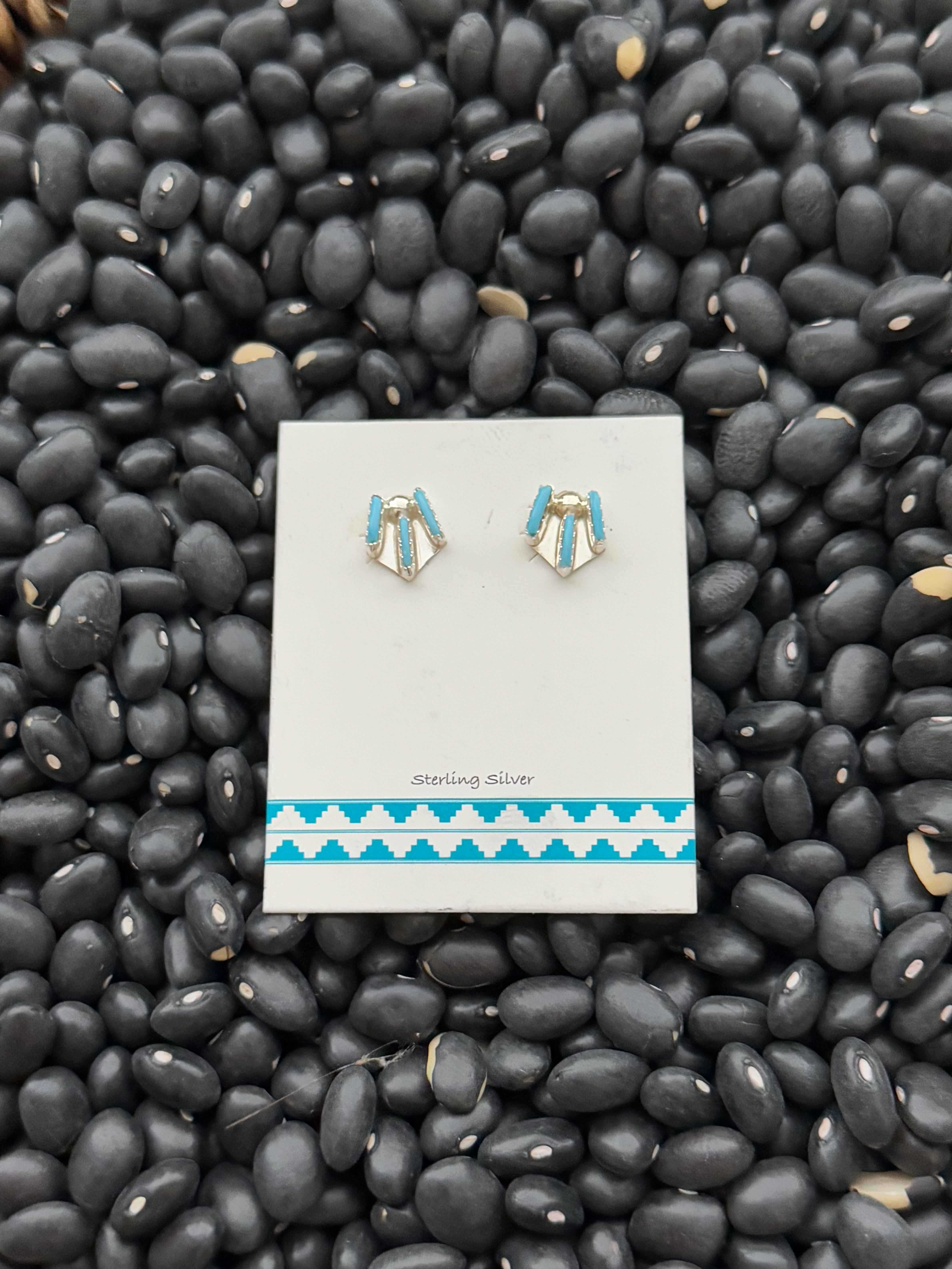 Zuni Made Turquoise & Sterling Silver Needlepoint Post Earrings