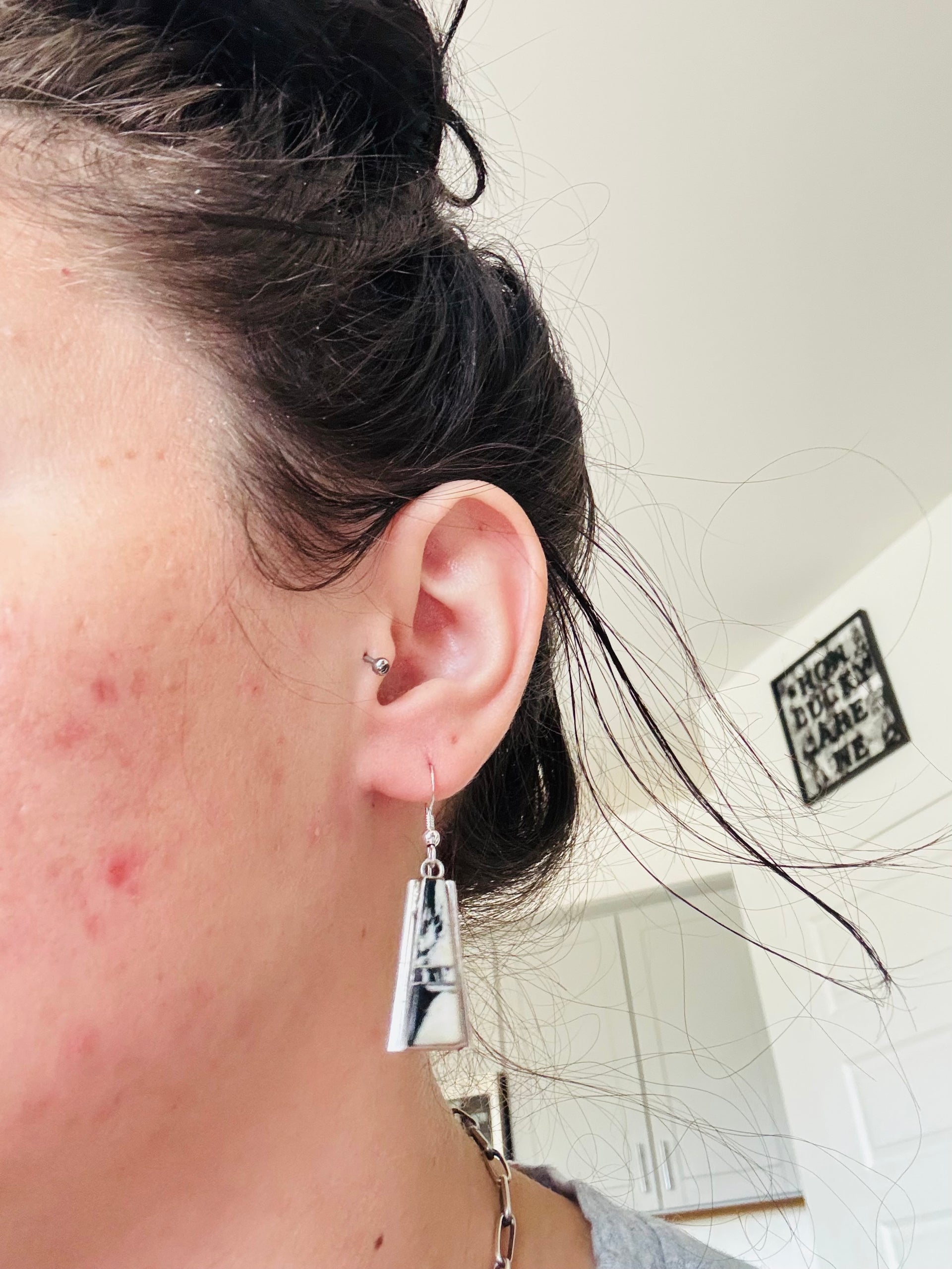 Steve Francisco White Buffalo & Sterling Silver Dangle Inlay Earrings