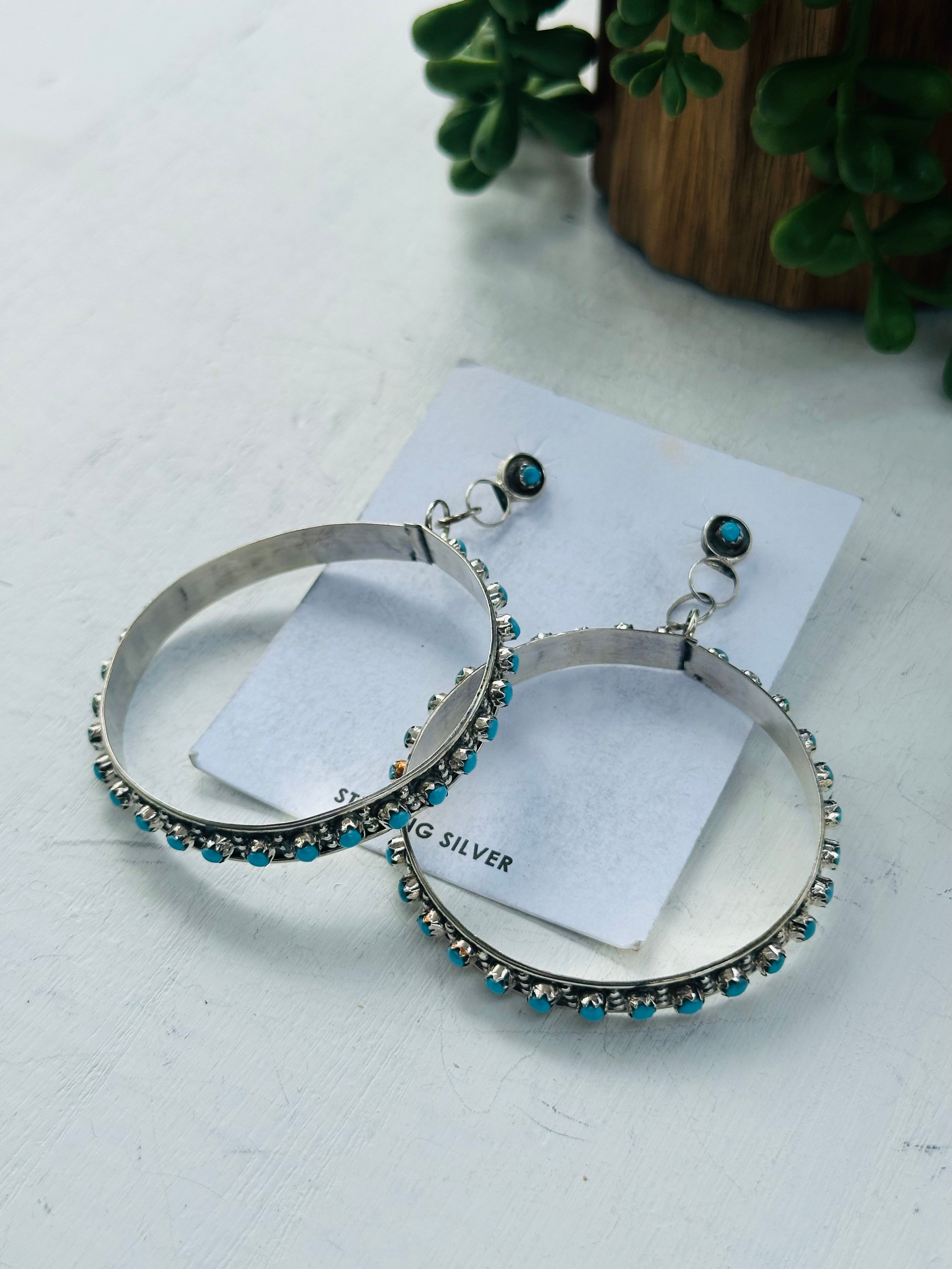 Joan Cheama Turquoise & Sterling Silver Post Dangle Earrings