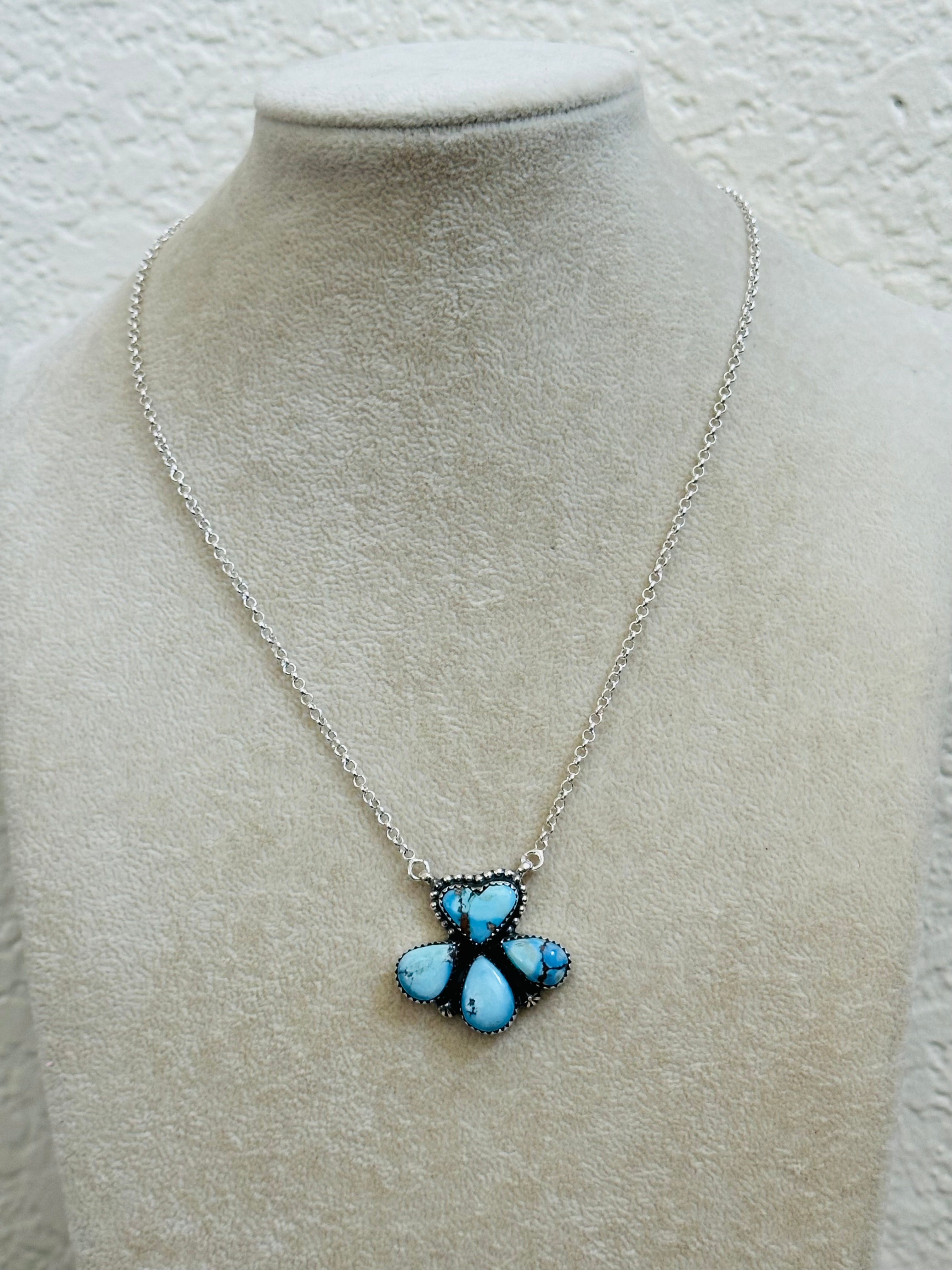 TTD “Blossom” Golden Hills Turquoise & Sterling Silver Cluster Necklace