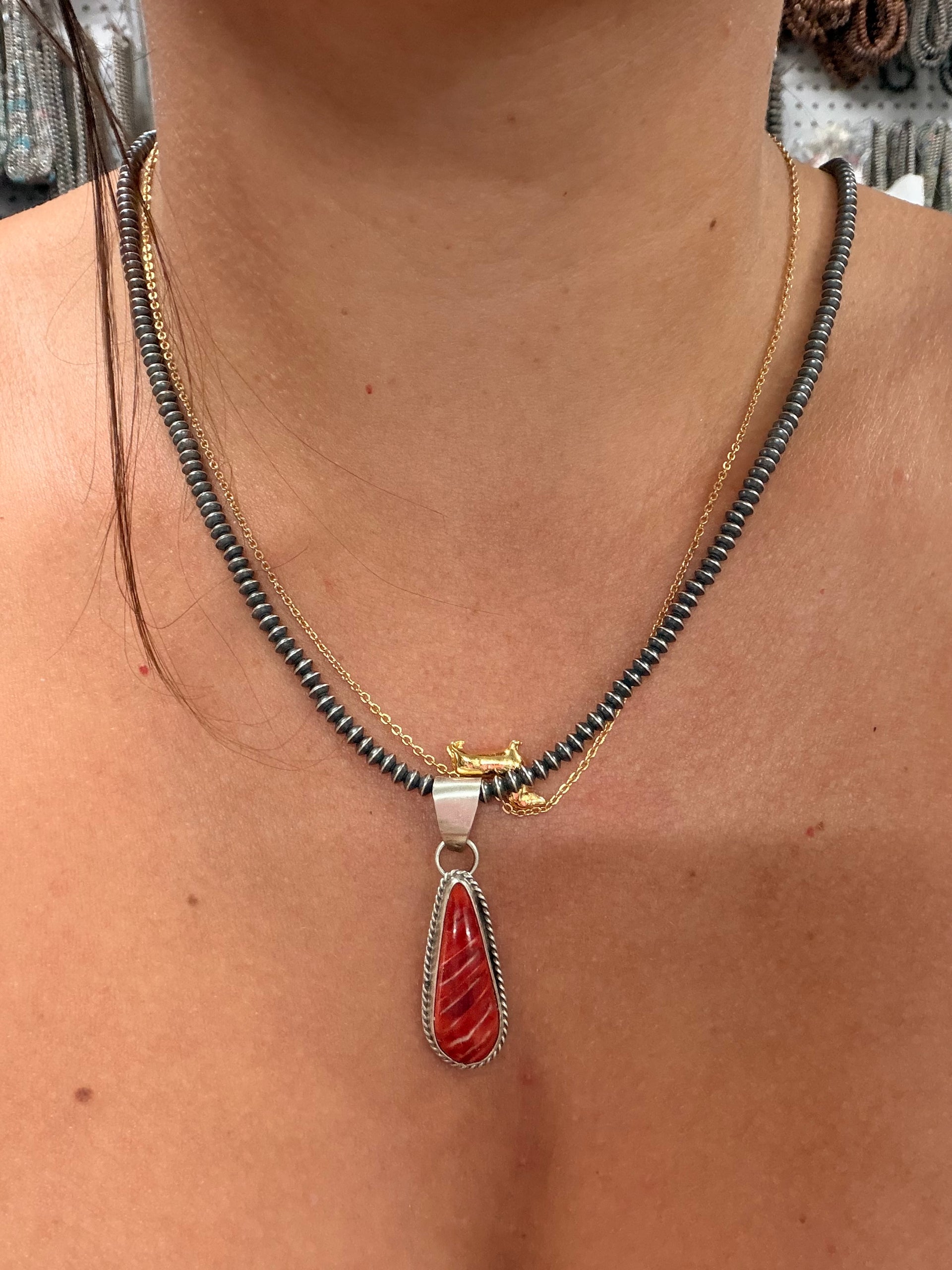Navajo Made Spiny Oyster & Sterling Silver Pendant