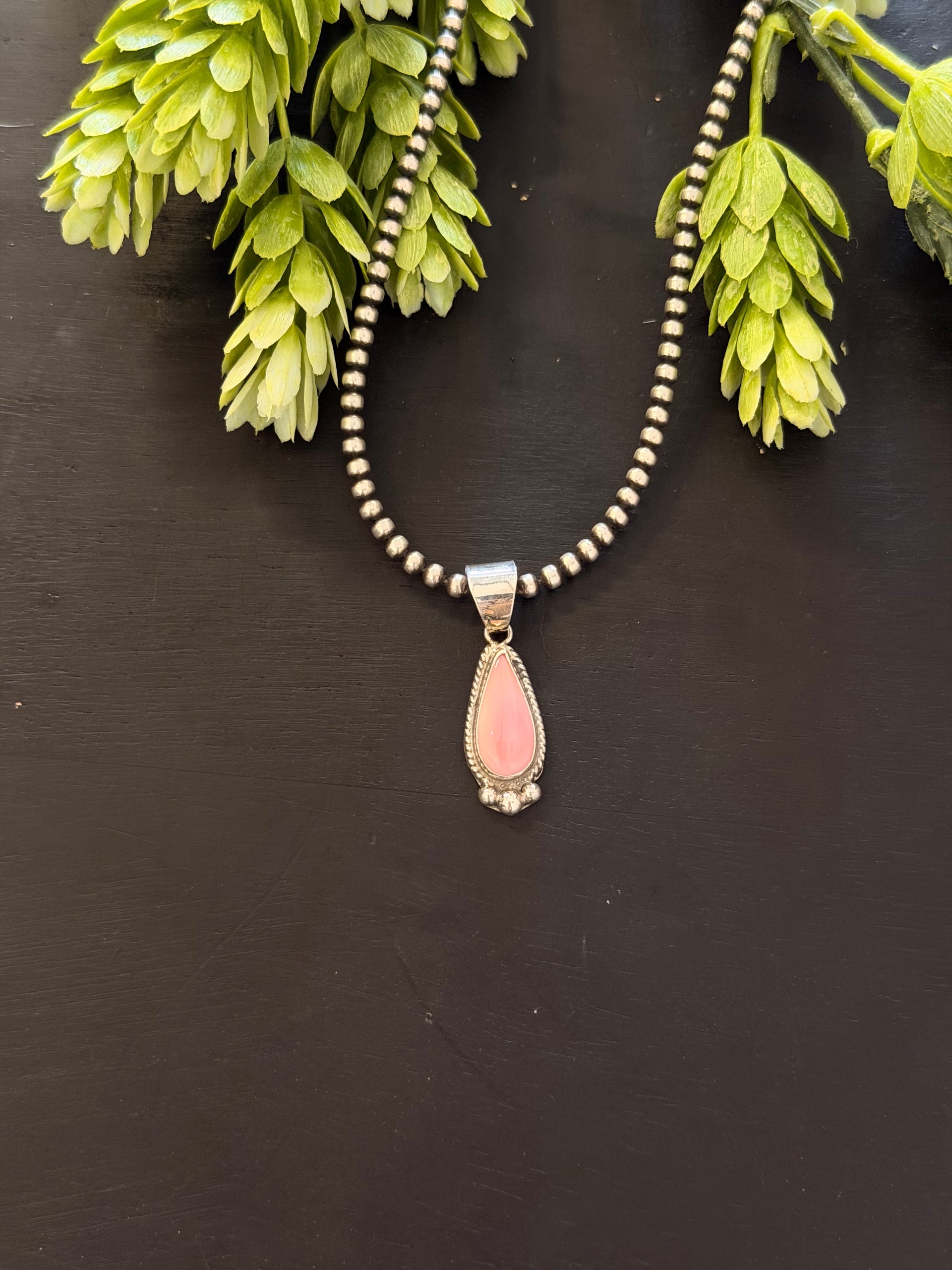 Navajo Made Pink Conch & Sterling Silver Pendant