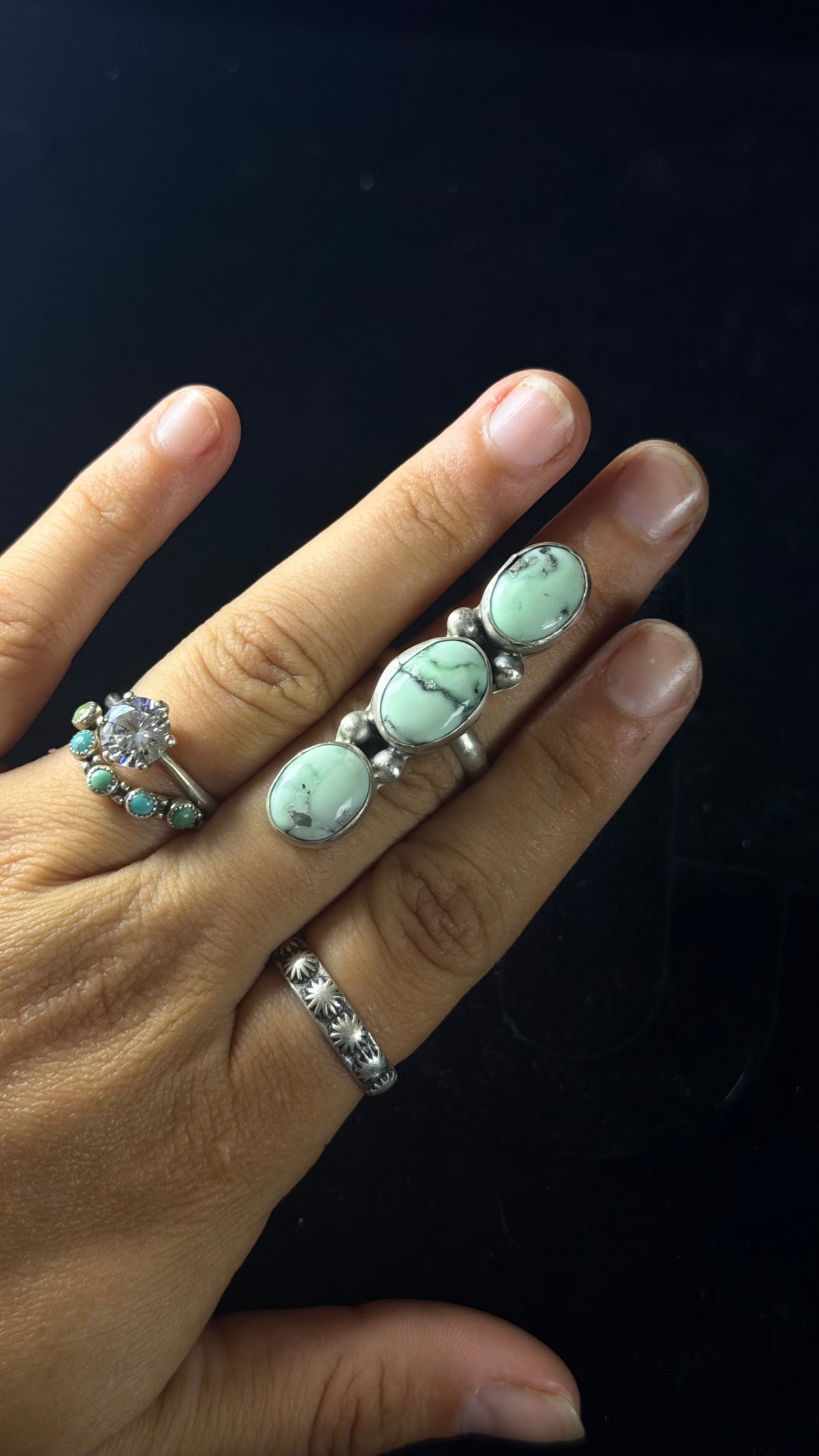 Navajo Made Paloma Variscite & Sterling Silver Ring Size 6.5