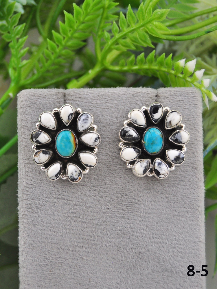 Southwest Made Multi Stones & Sterling Silver Post Earrings