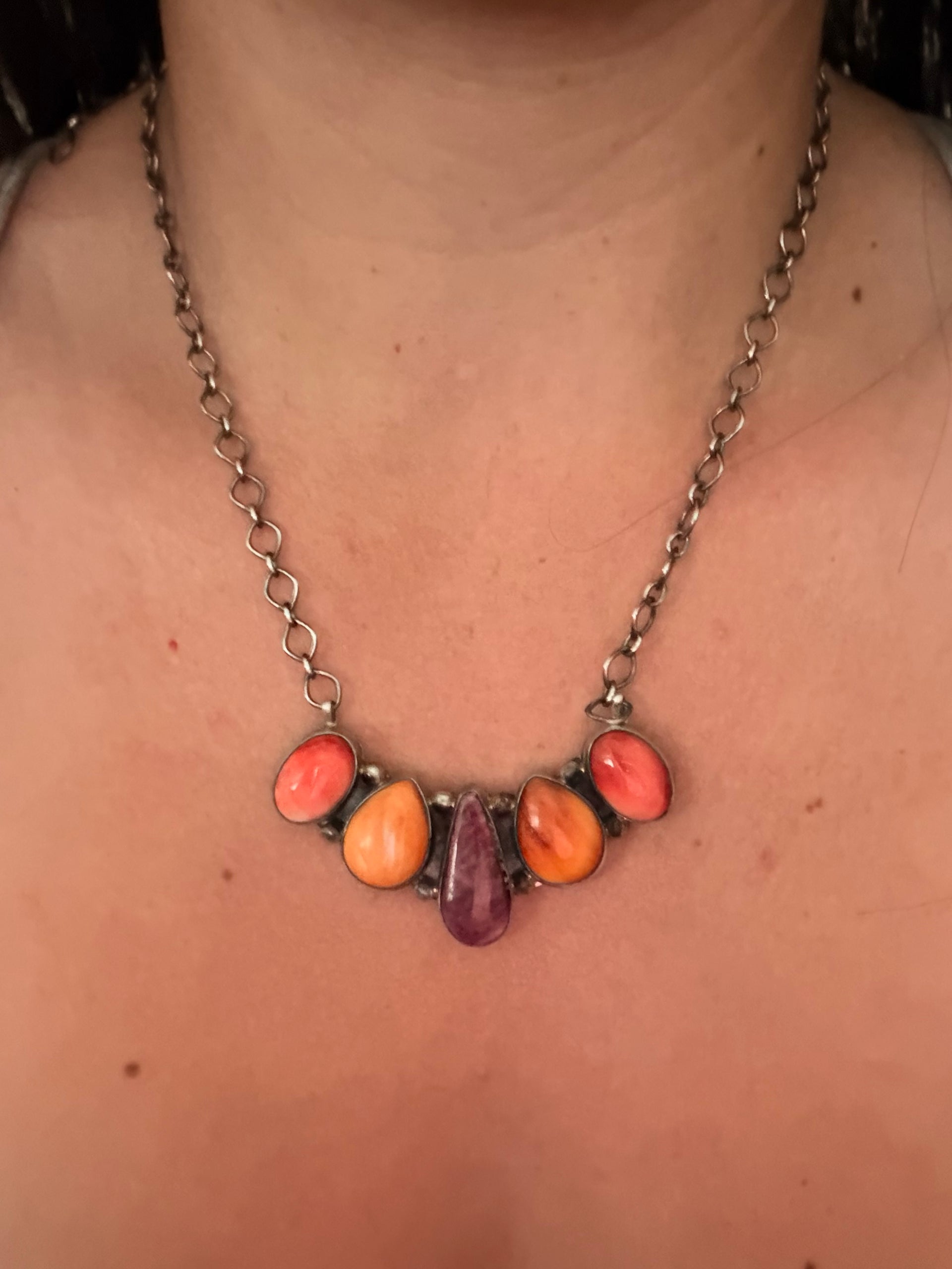 Antionette Martinez Spiny Oyster & Sterling Silver Necklace