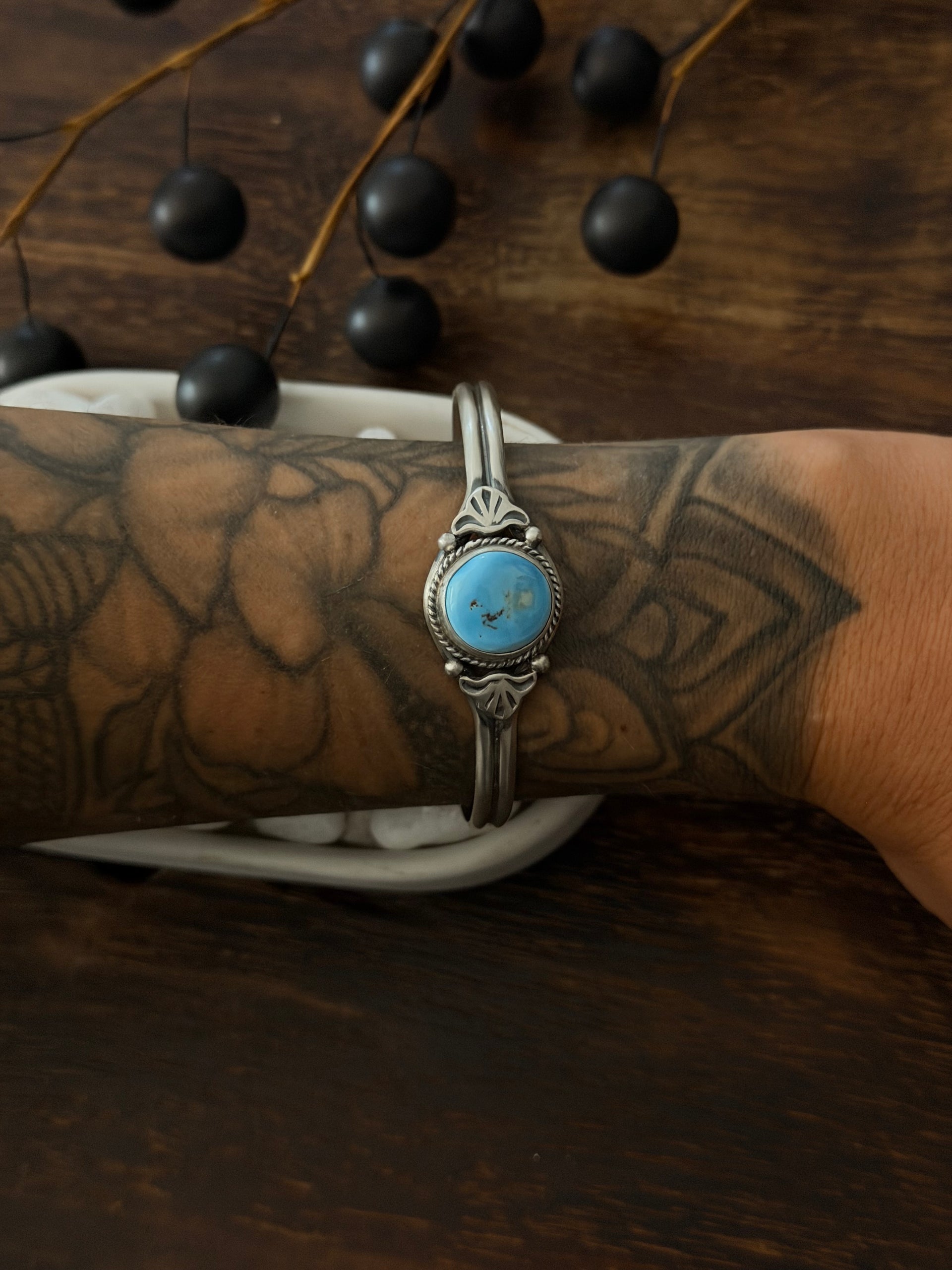 Navajo Made Golden Hill Turquoise & Sterling Silver Cuff Bracelet