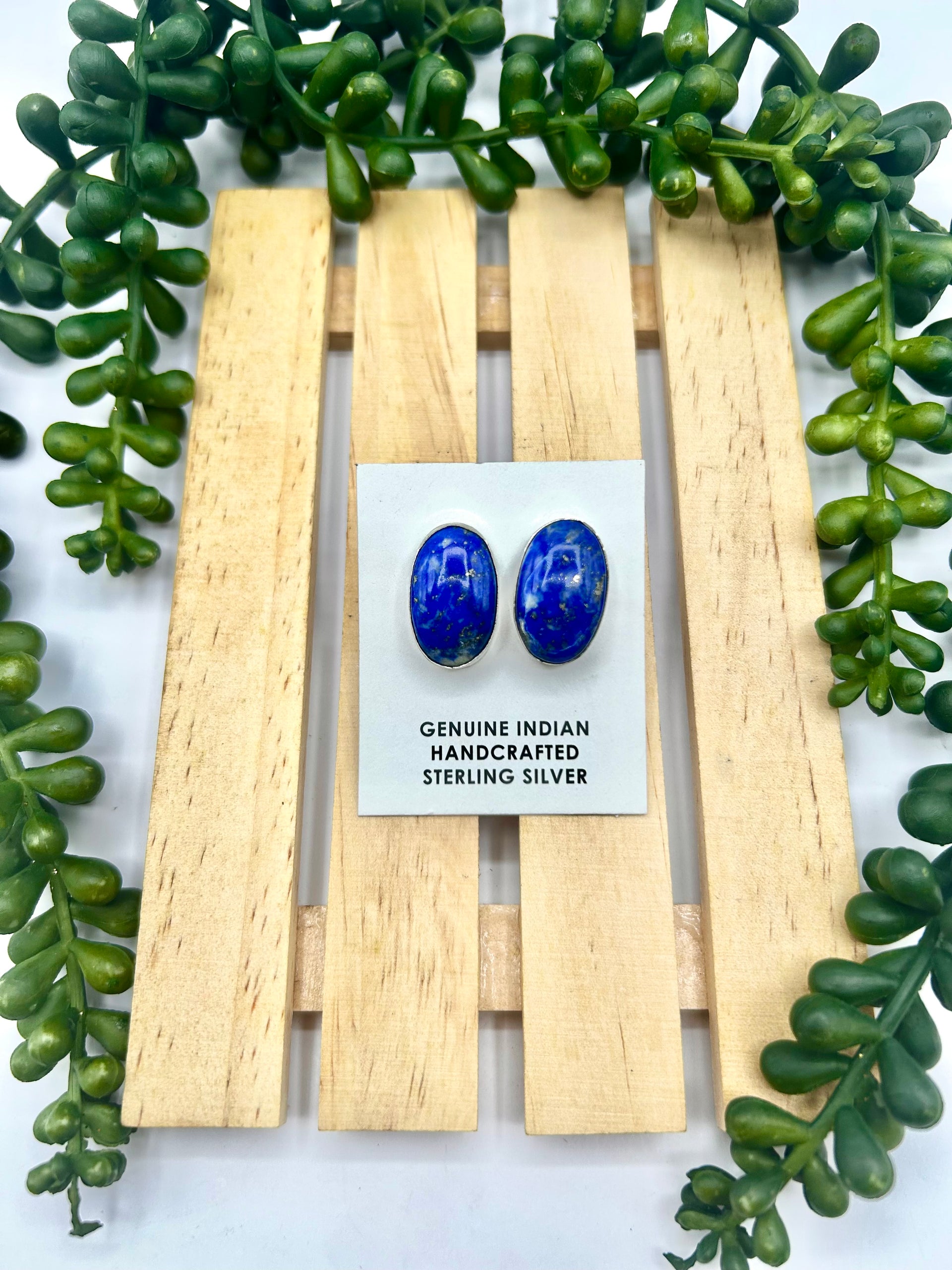 Navajo Made Derlin Lapis & Sterling Silver Post Earrings