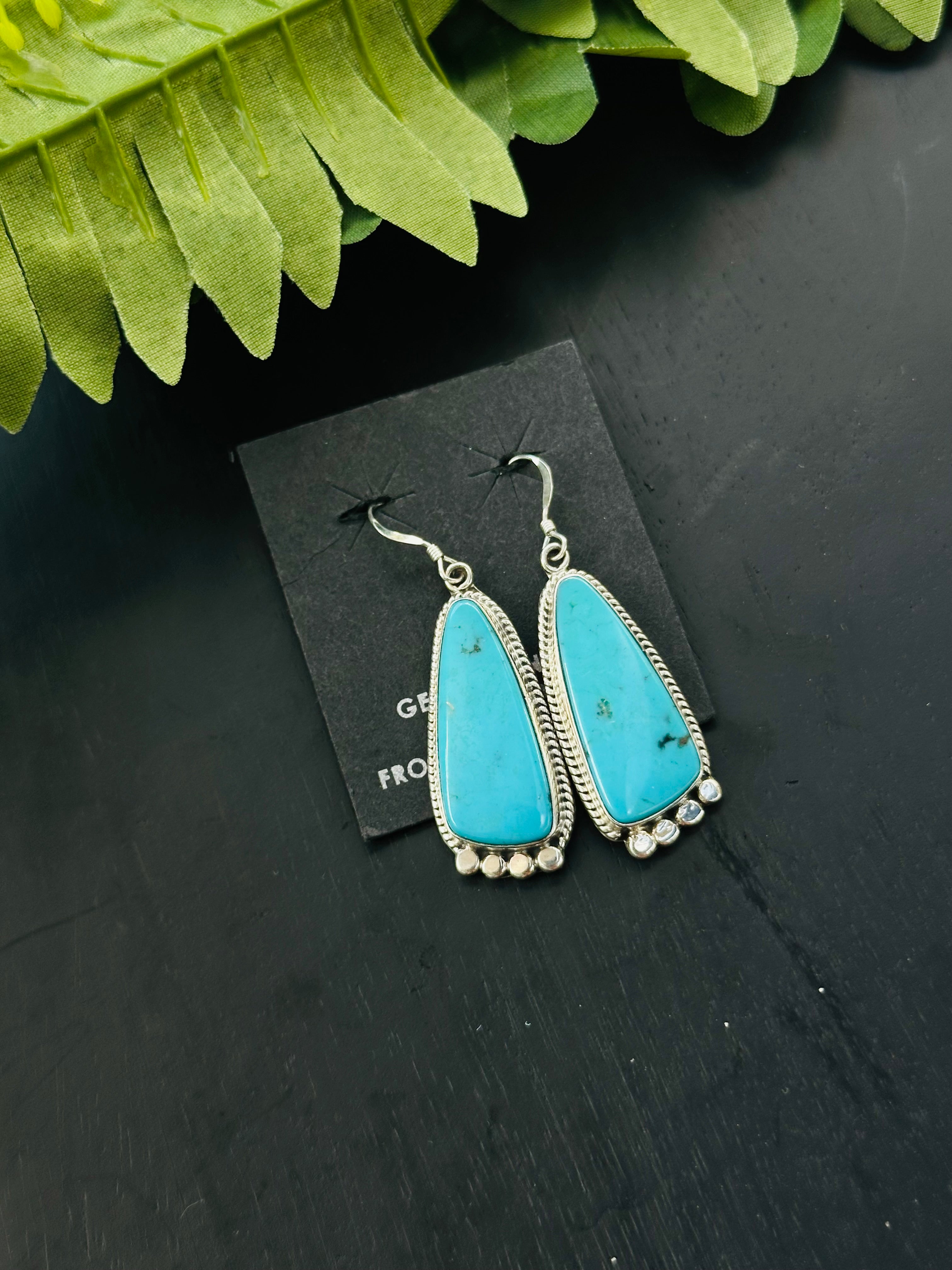 Navajo Made Kingman Turquoise & Sterling Silver Dangle Earrings