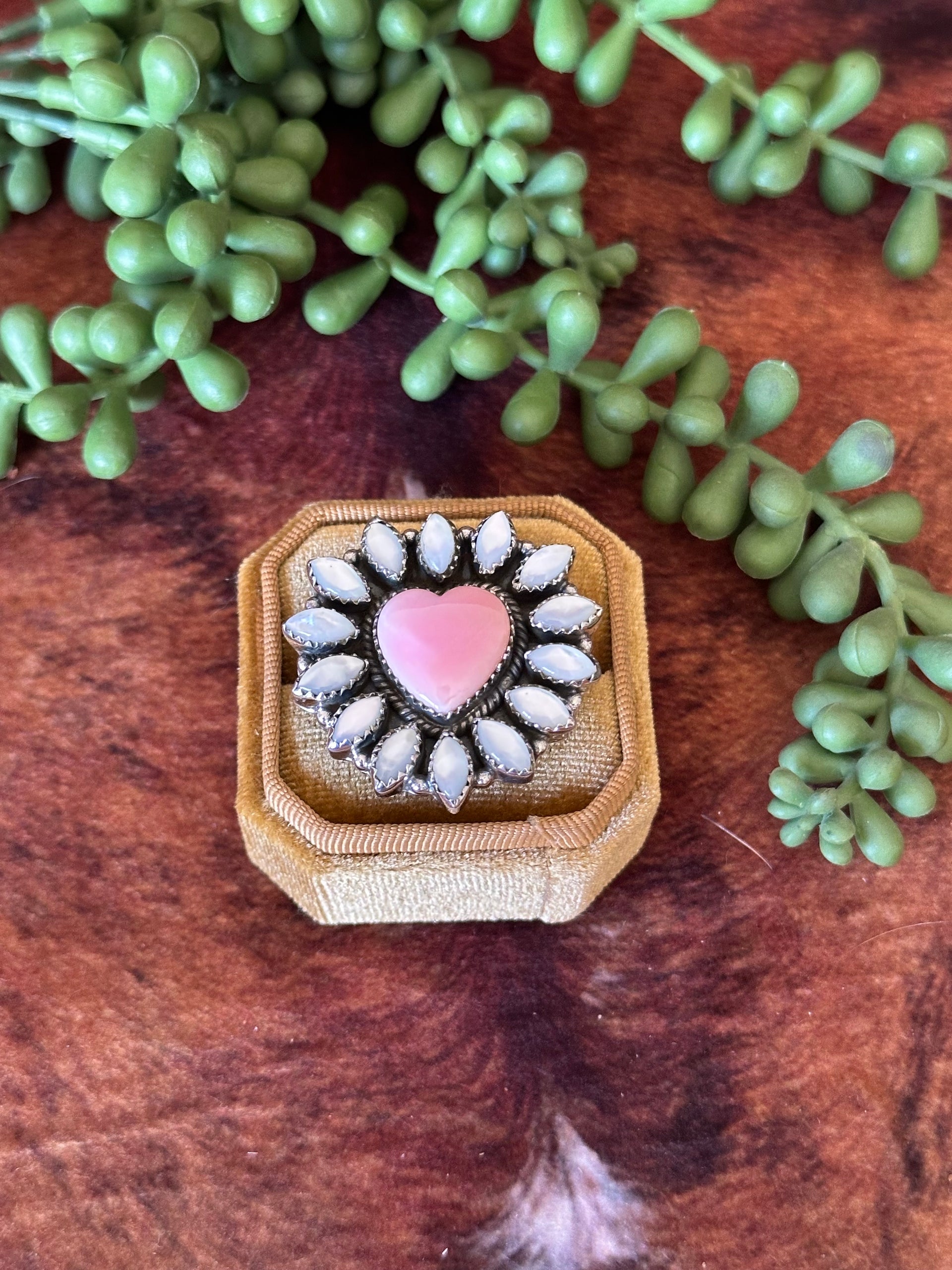 Southwest Handmade Multi Stone & Sterling Silver Adjustable Cluster Heart Ring