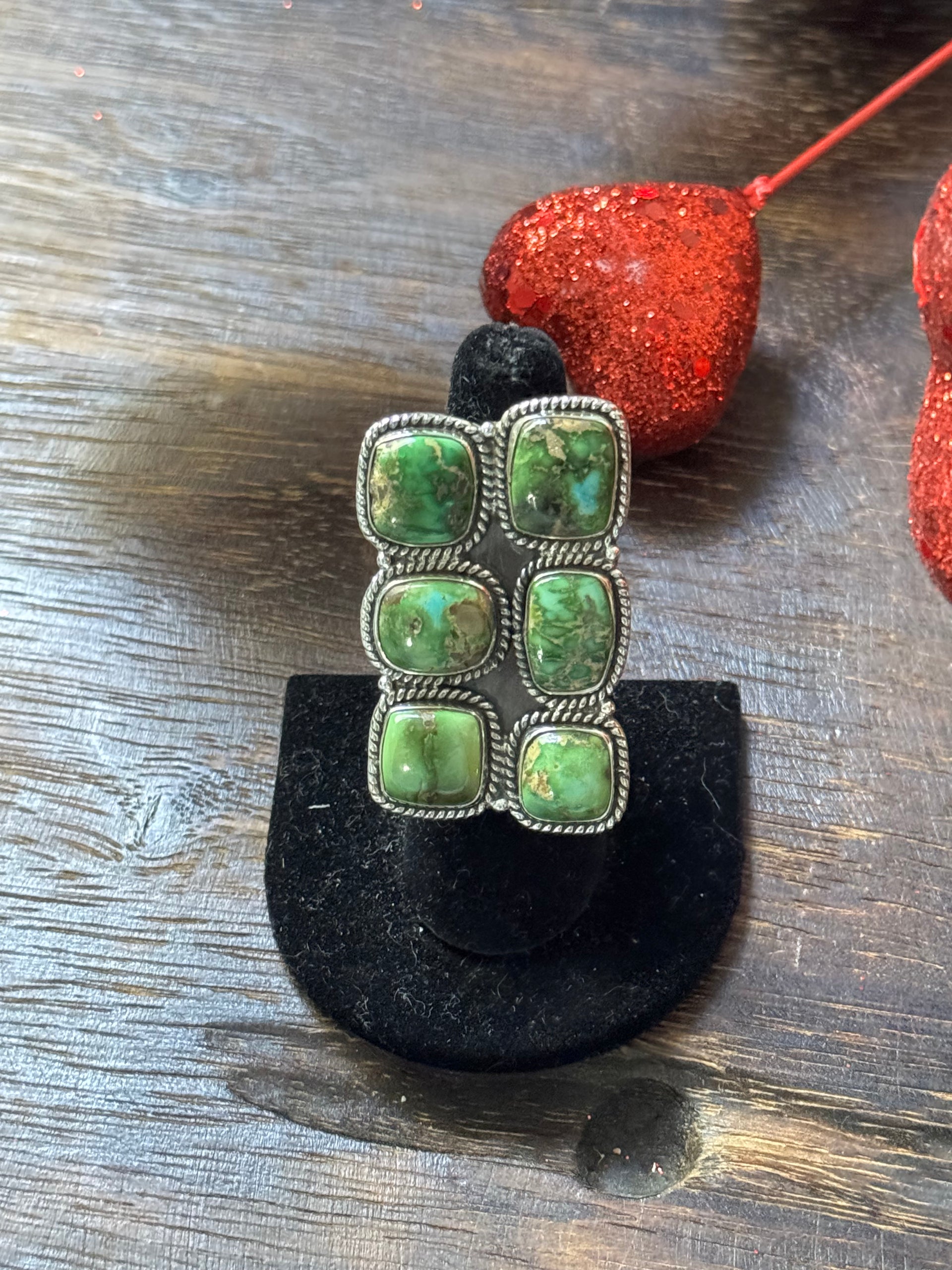 Southwest Handmade Sonoran Gold Turquoise & Sterling Silver Adjustable Cluster Ring