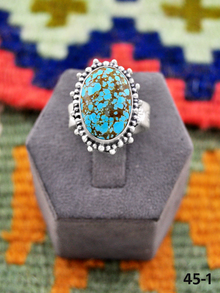 Southwest Made No.8 Turquoise & Sterling Silver Adjustable Ring