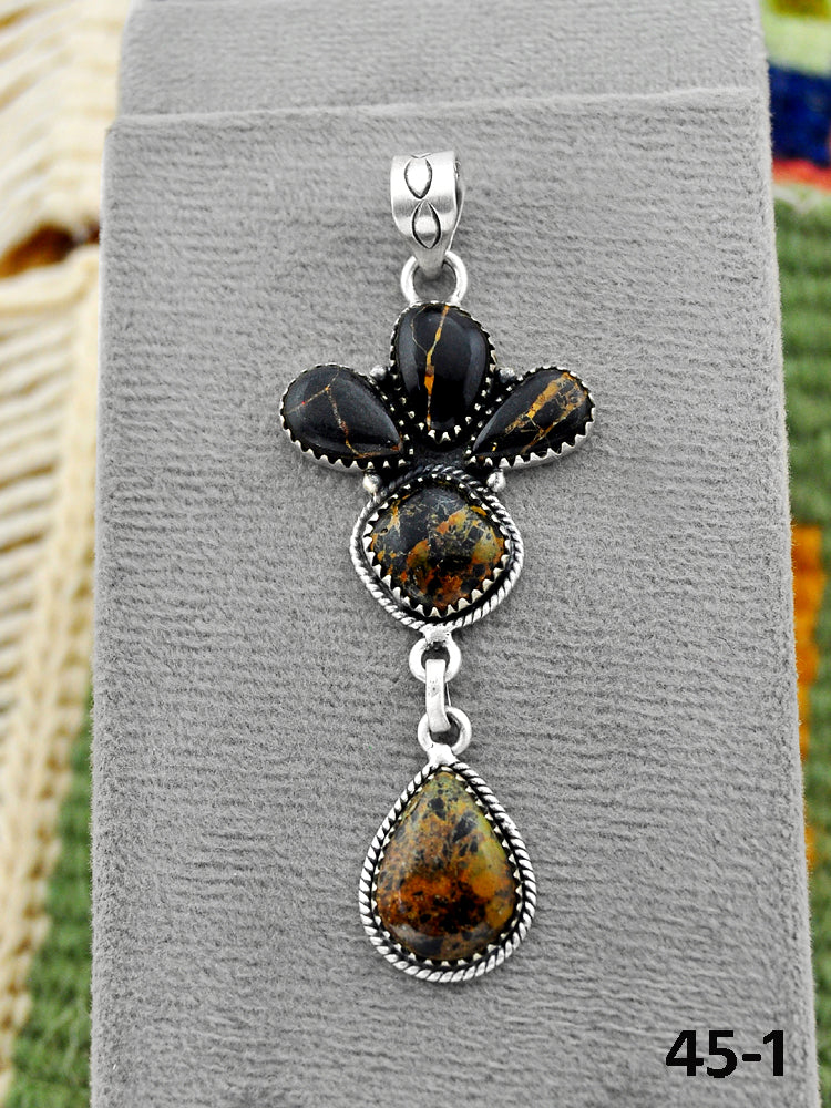 Southwest Handmade Black Jack Turquoise & Sterling Silver Pendants
