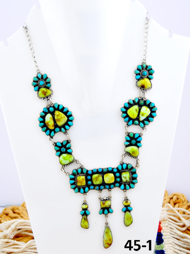 Southwest Made Palomino Turquoise with Mohave Turquoise & Sterling Silver Necklace
